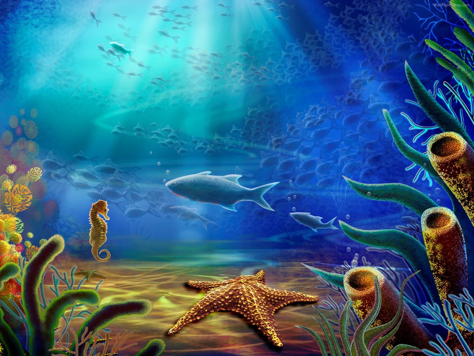 Рыбы на дне океана рисунок