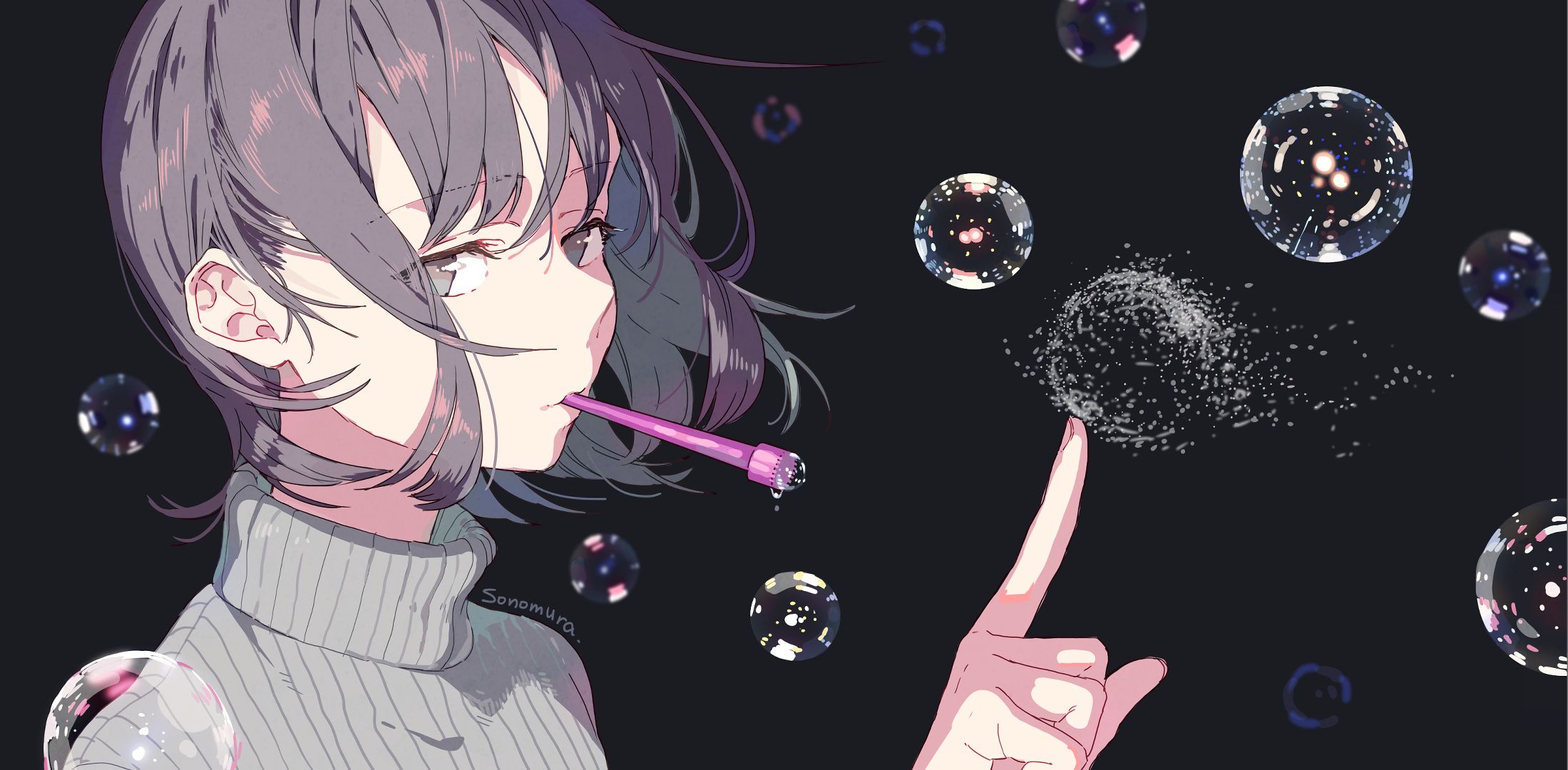 Download mobile wallpaper Anime, Face, Bubble, Original, Short Hair, Grey Eyes, Grey Hair for free.