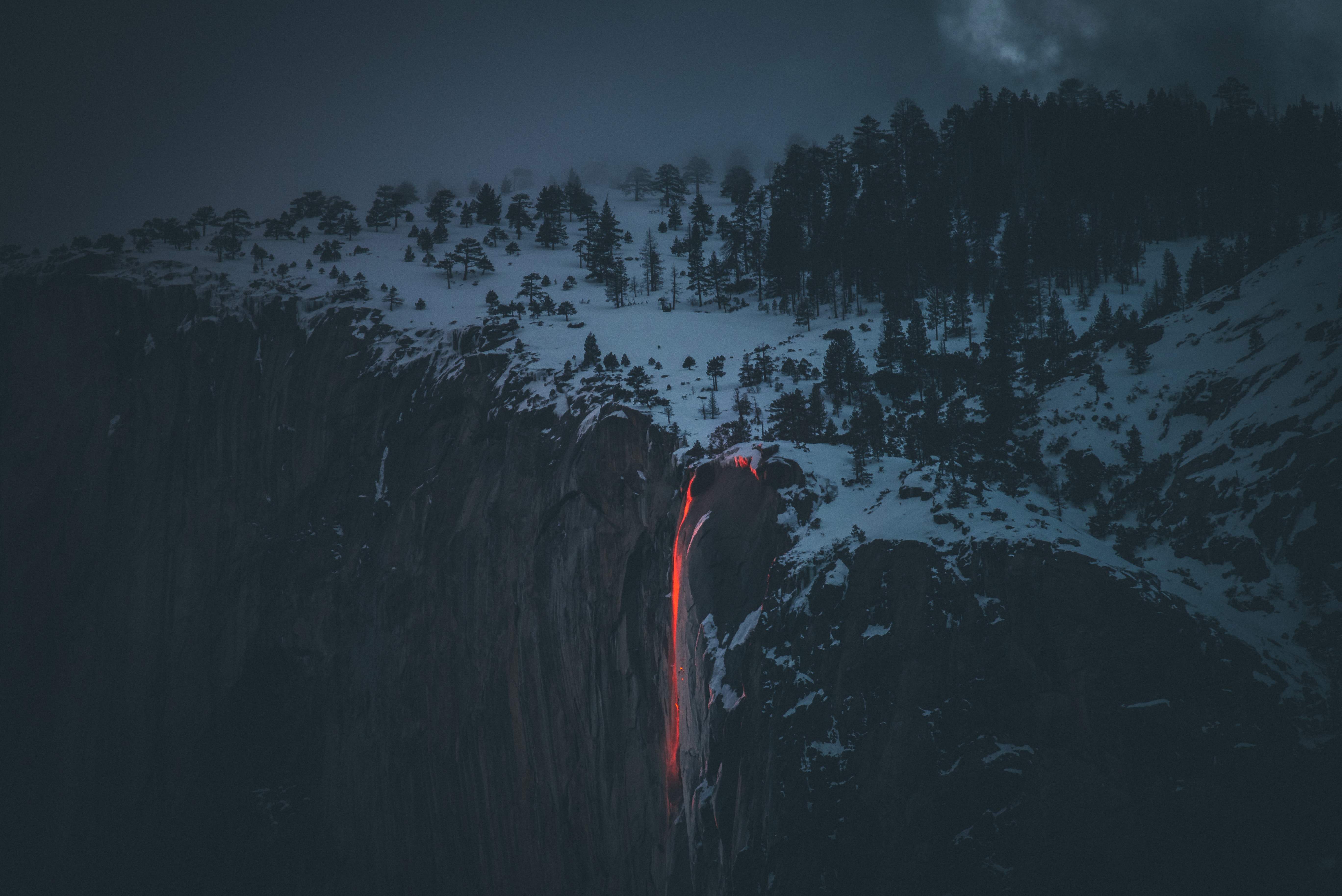 lava, winter, nature, snow, fog, break, precipice, volcano 4K Ultra