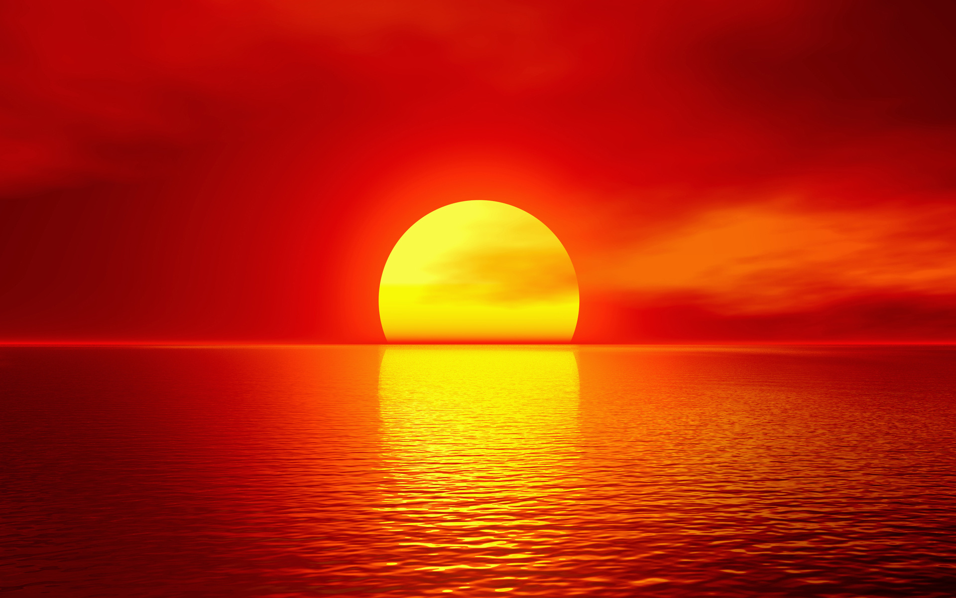 sun, sunset, landscape, sea, red