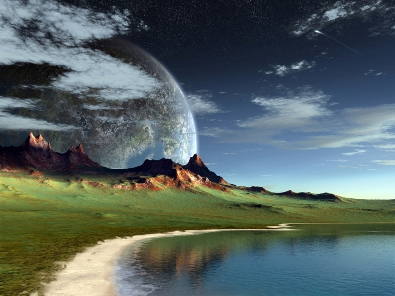 Download mobile wallpaper Landscape, Planets, Mountains, Fantasy for free.