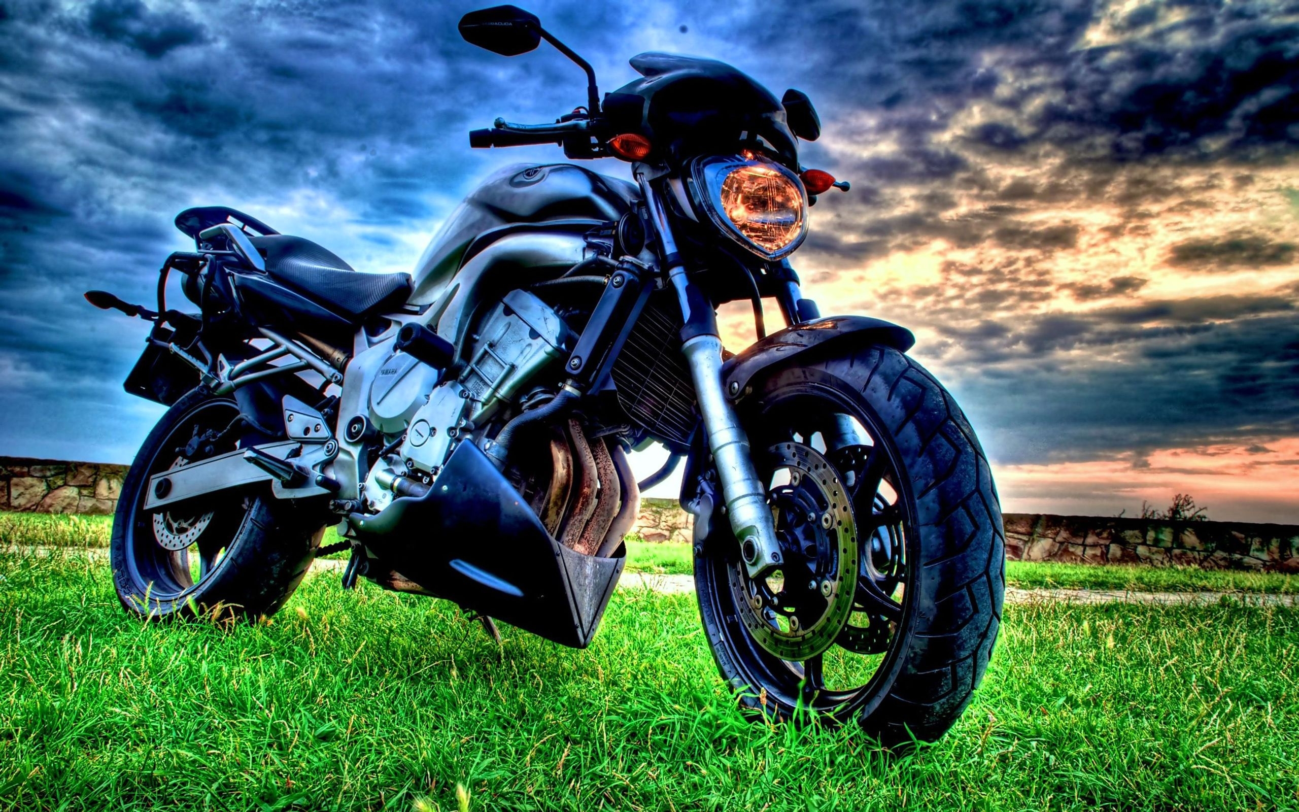 Download mobile wallpaper Transport, Grass, Clouds, Motorcycles for free.