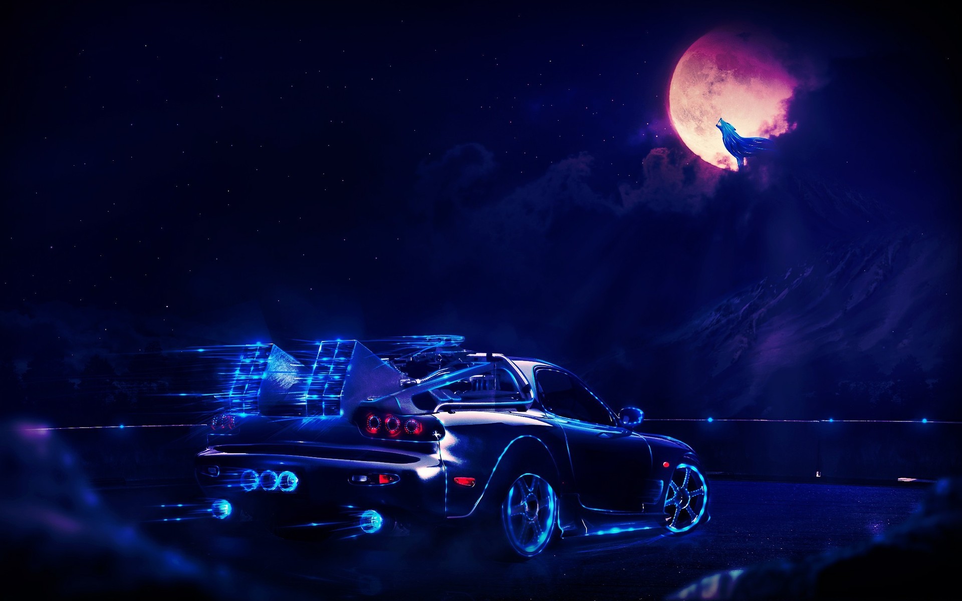Mazda rx7 ночью в неоне