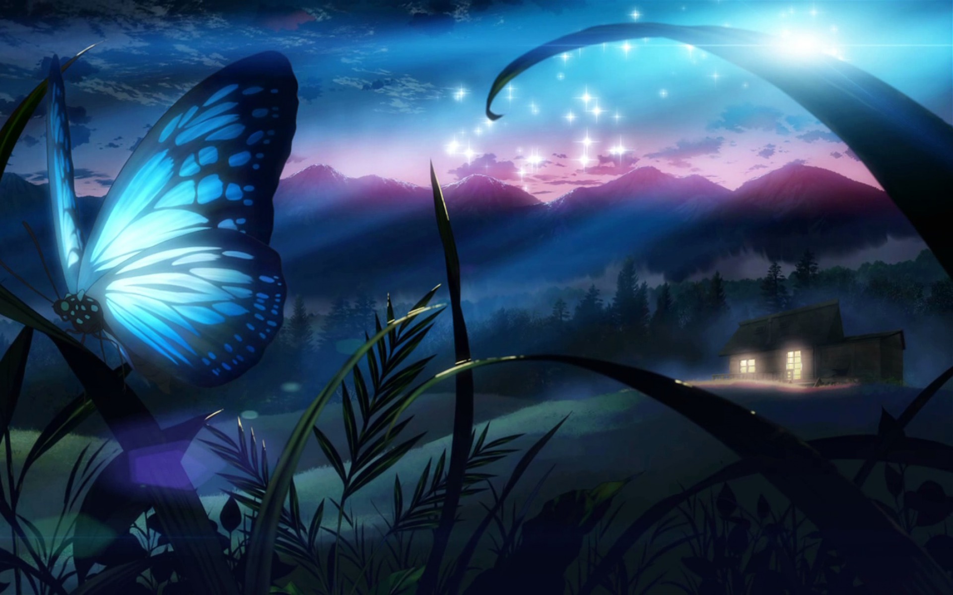Download mobile wallpaper Fantasy, Stars, Night, Butterfly, Artistic for free.