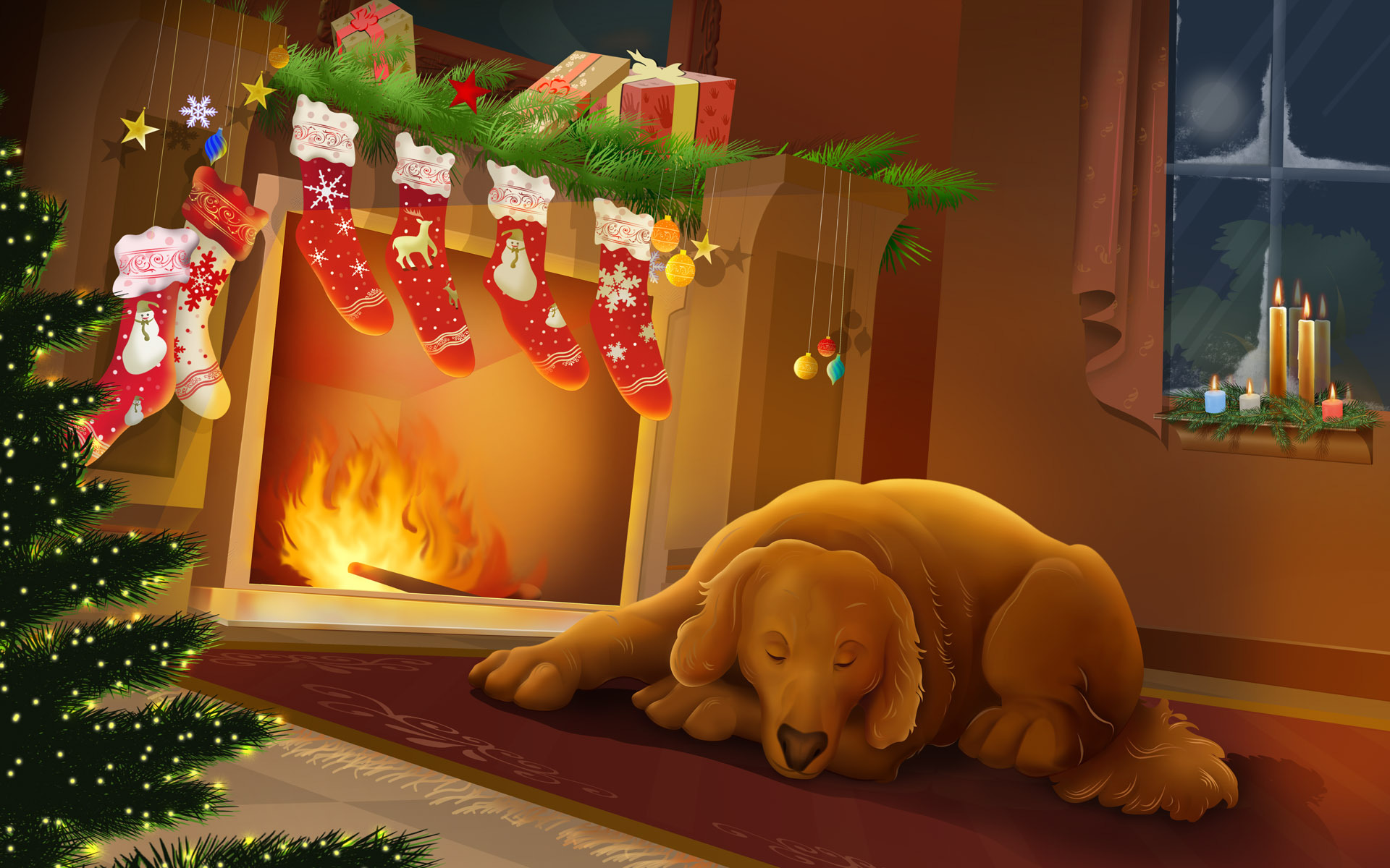 Handy-Wallpaper Feiertage, Neujahr, Hunde, Weihnachten, Bilder kostenlos herunterladen.