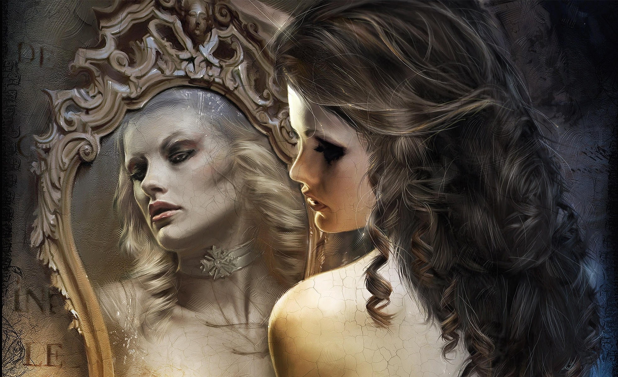 fantasy, women, mirror