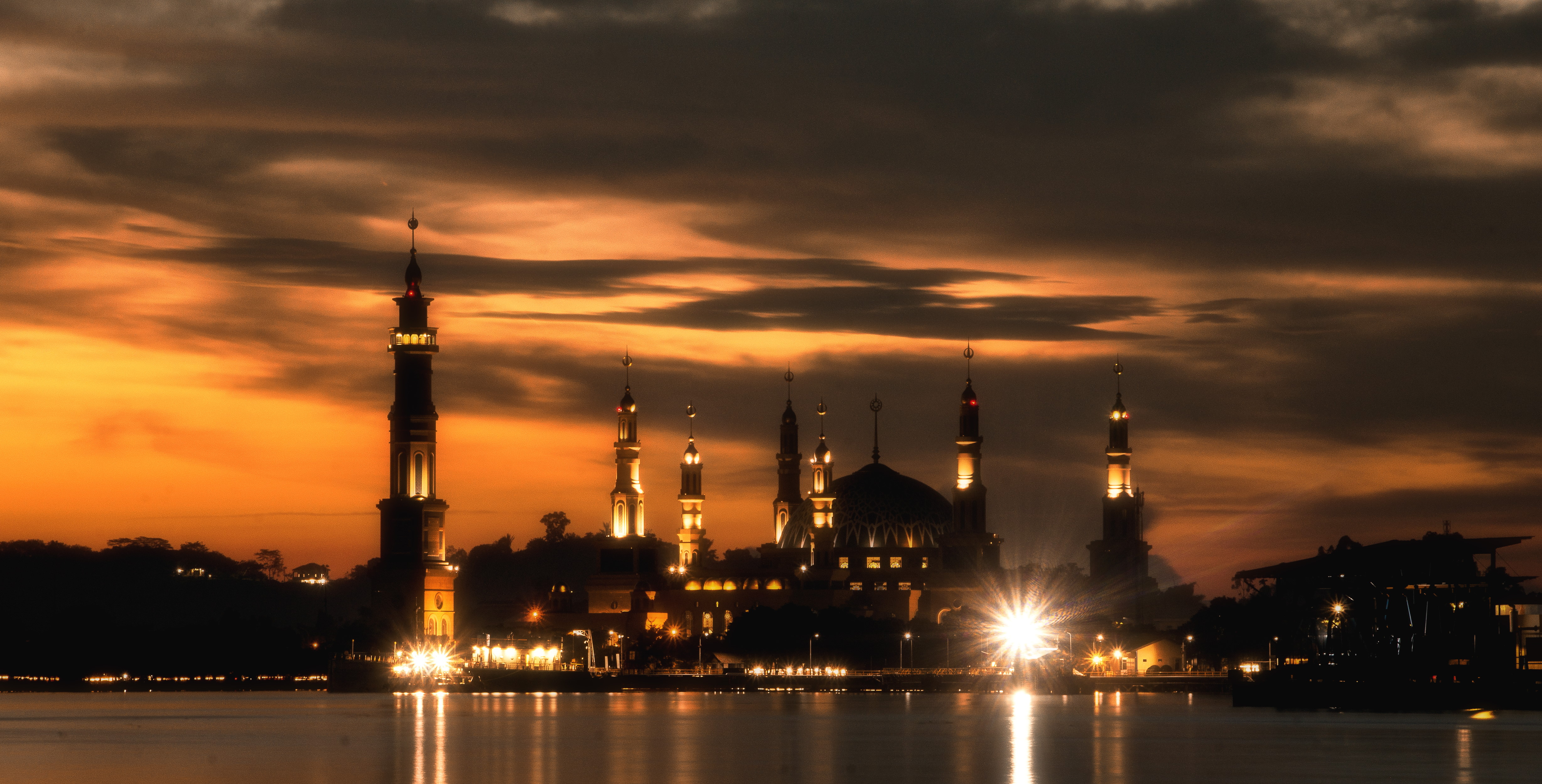 borneo, islam, religious, samarinda islamic center, east kalimantan province, indonesia, night, samarindra 4K Ultra