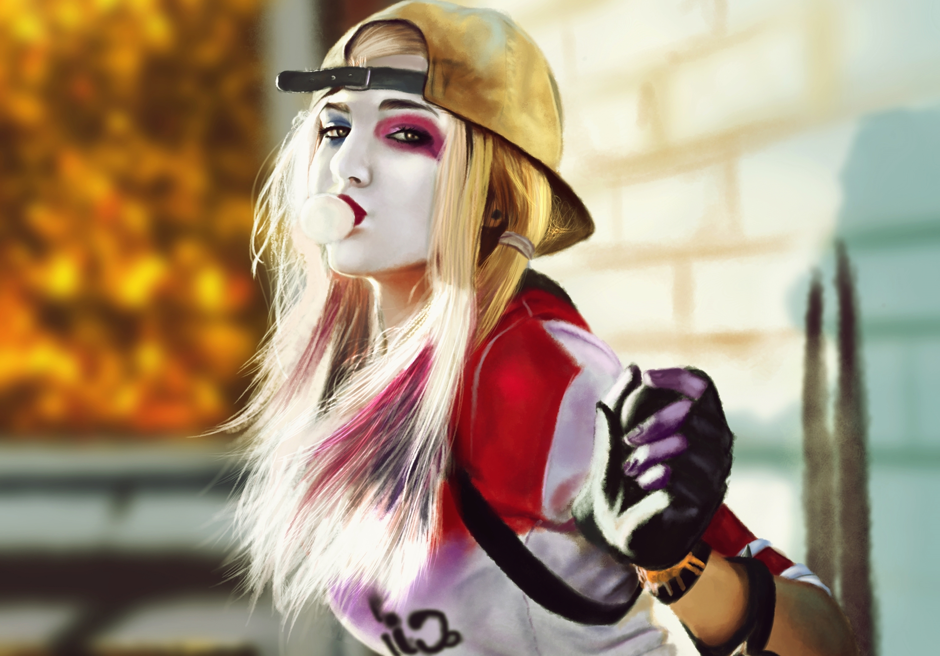 android cap, movie, suicide squad, blonde, harley quinn, makeup