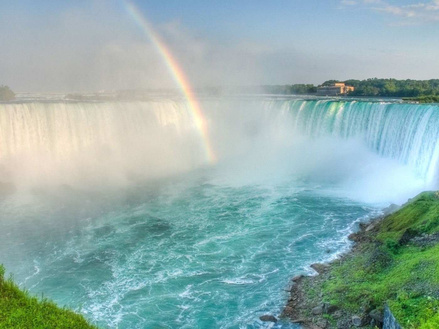 Download mobile wallpaper Landscape, Waterfalls, Rainbow for free.