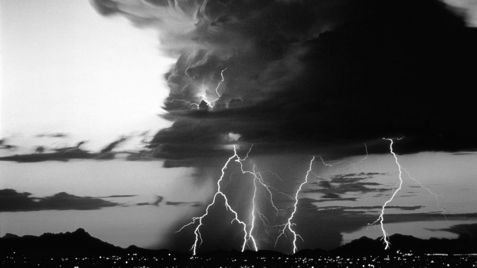 photography, lightning, black & white, cloud, storm, thunderstorm Image for desktop