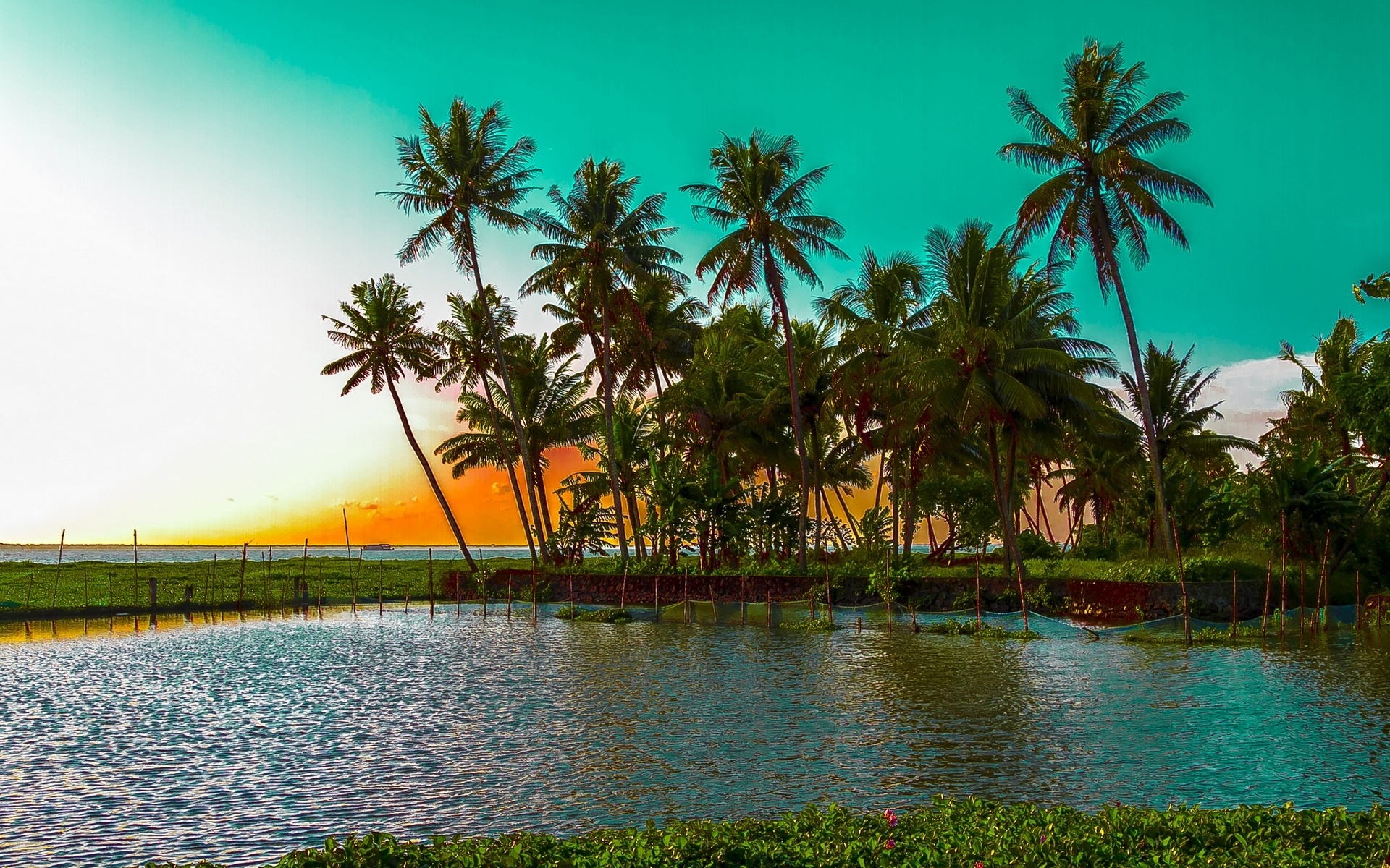 604422 télécharger l'image palmier, terre/nature, lagune, coucher de soleil, tropical - fonds d'écran et économiseurs d'écran gratuits