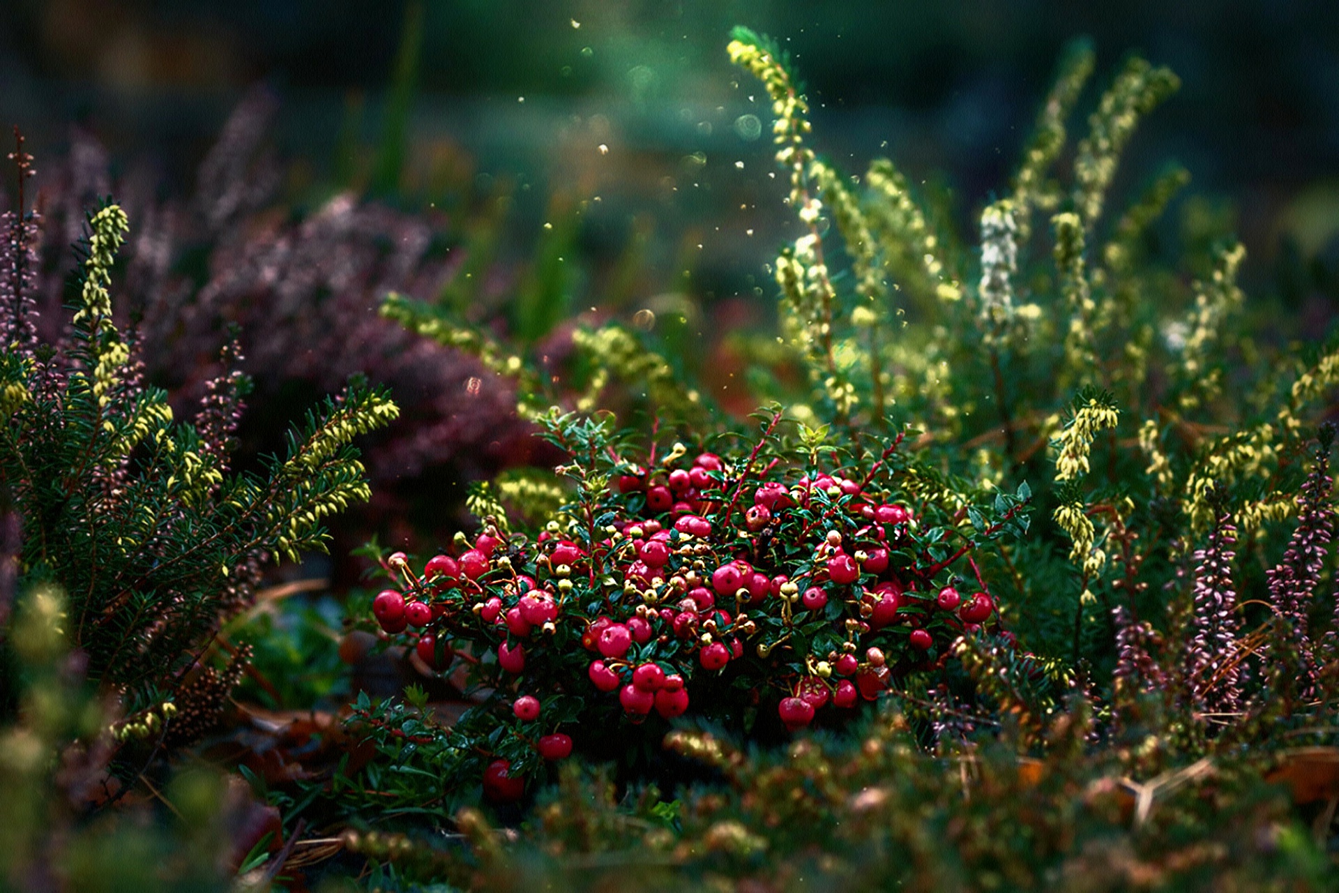 blur, earth, close up, berry, cranberry, flower, heather Full HD