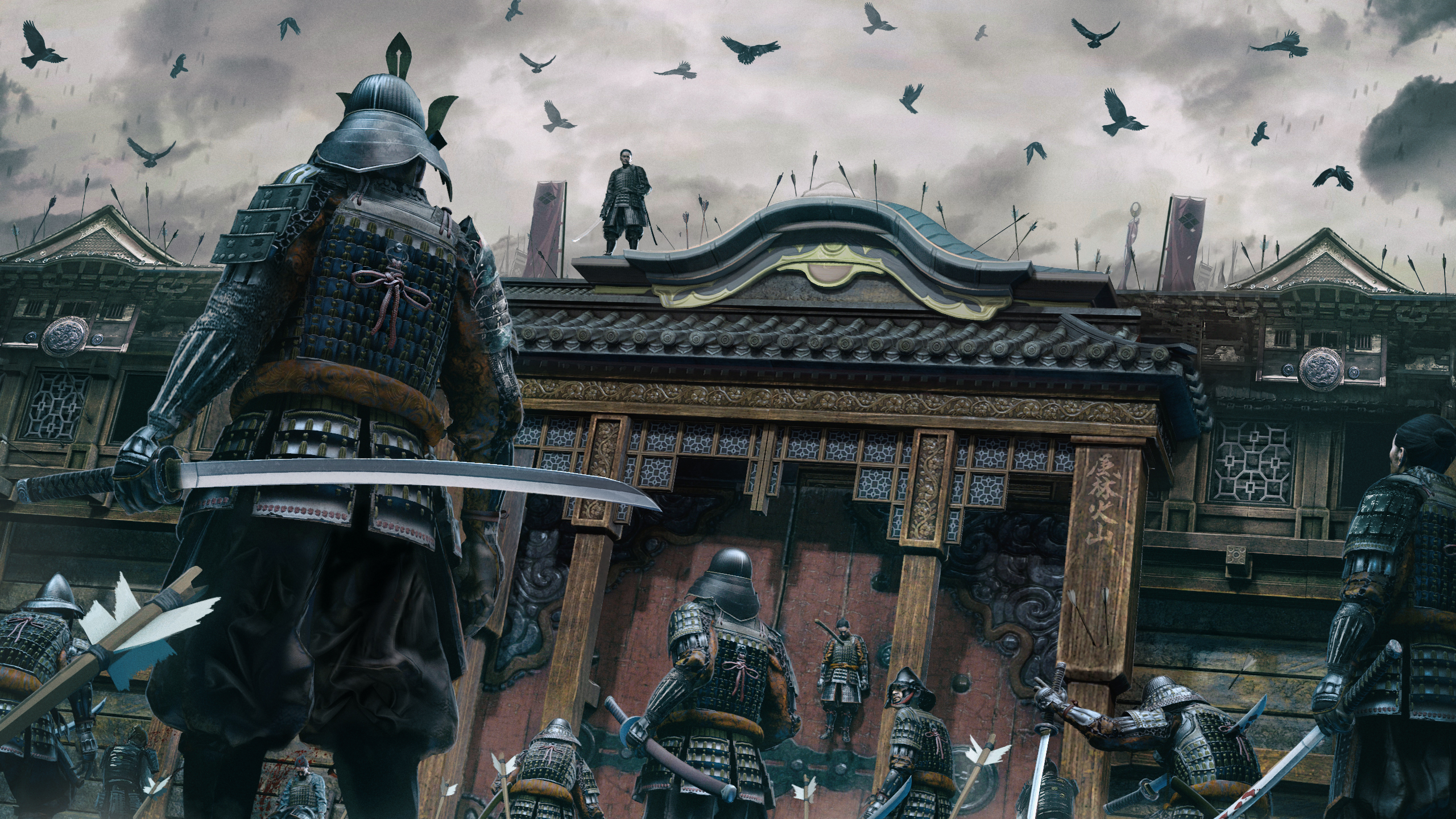 993148 descargar fondo de pantalla fantasía, samurái, flecha, batalla, ave, japón, katana, espada, guerrero: protectores de pantalla e imágenes gratis