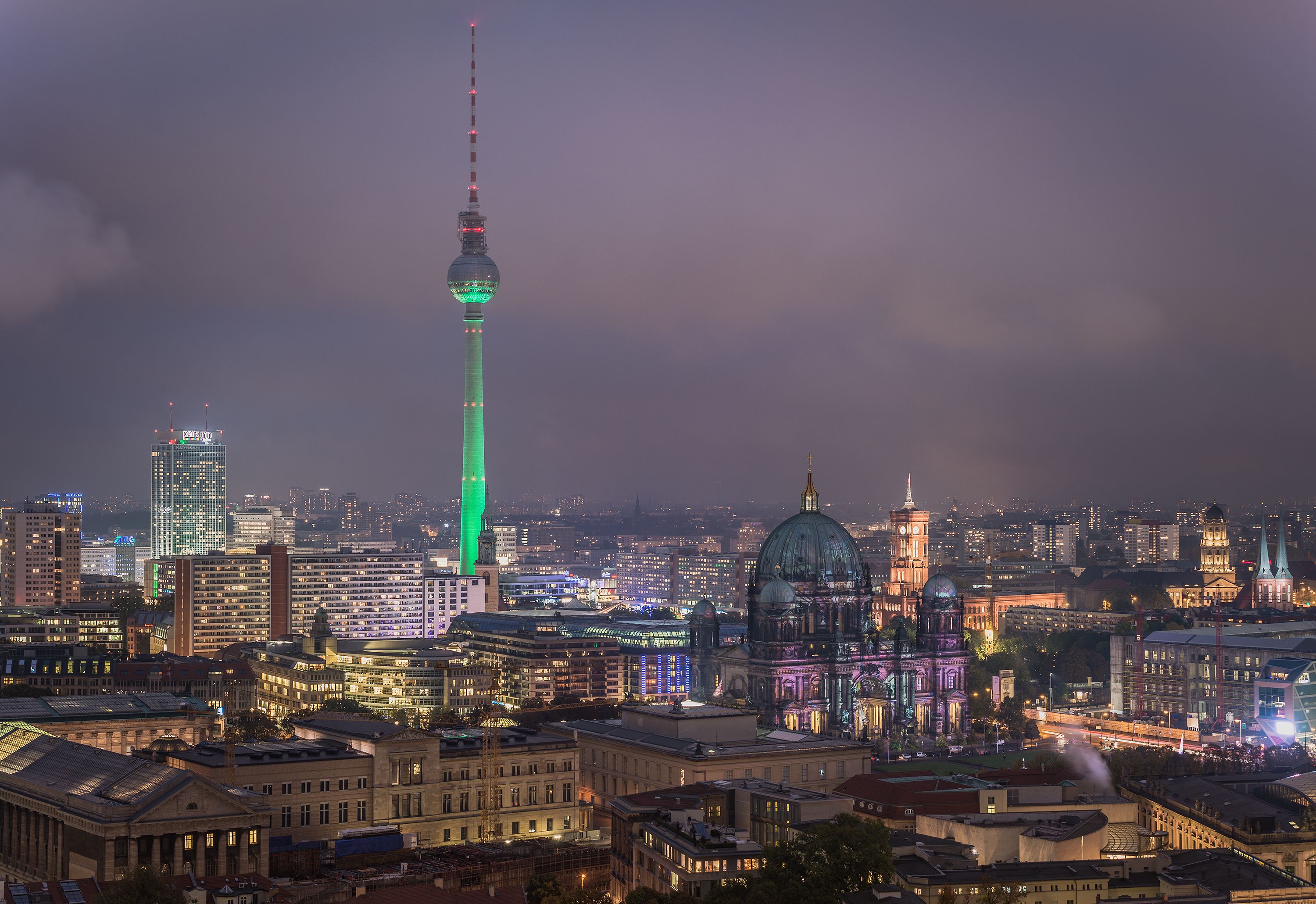 berlin, germany, europe, man made, architecture, cathedral, city, cloud, light, night, sky, skyline, cities