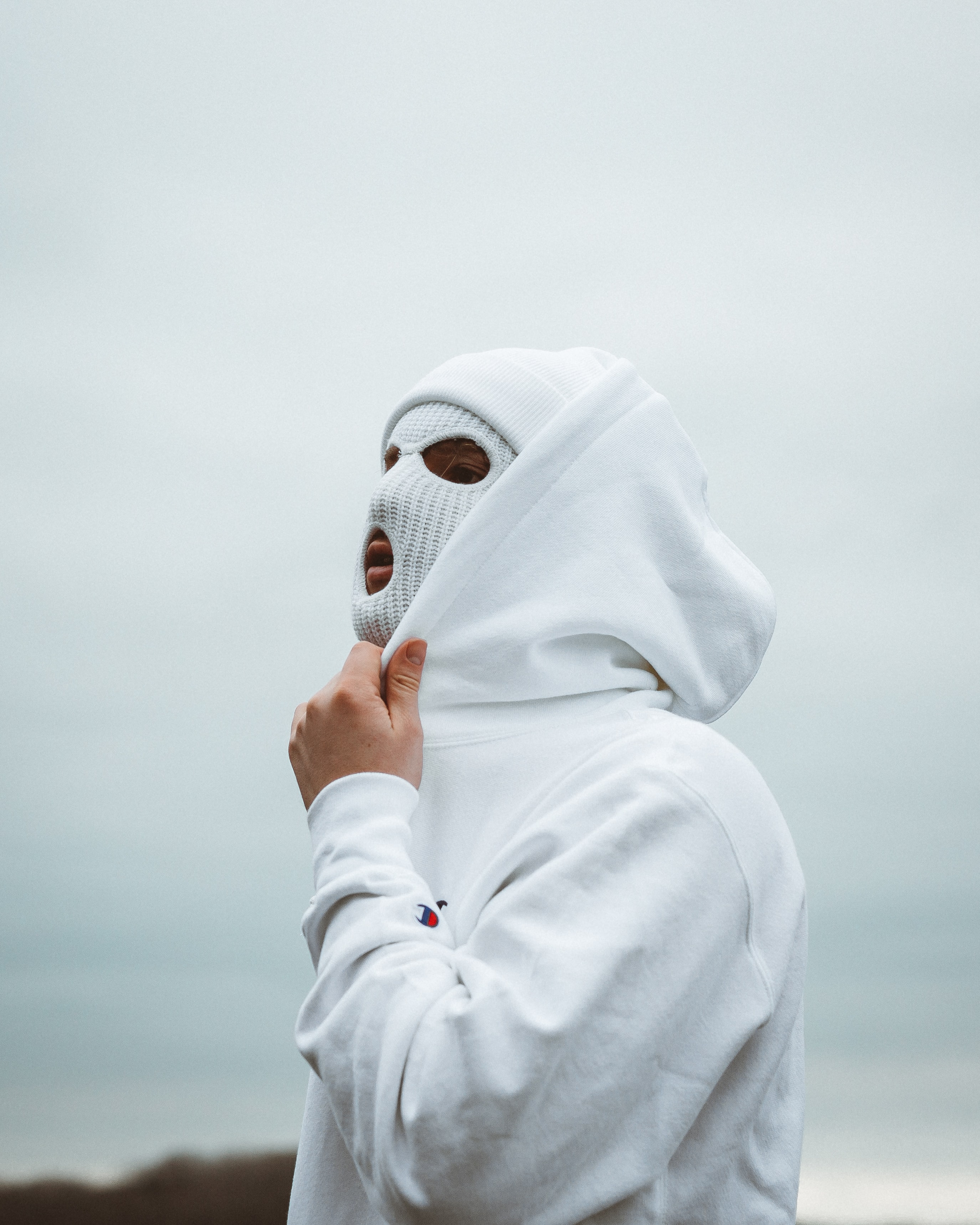 hoodies, white, miscellanea, miscellaneous, mask, hoodie, protection