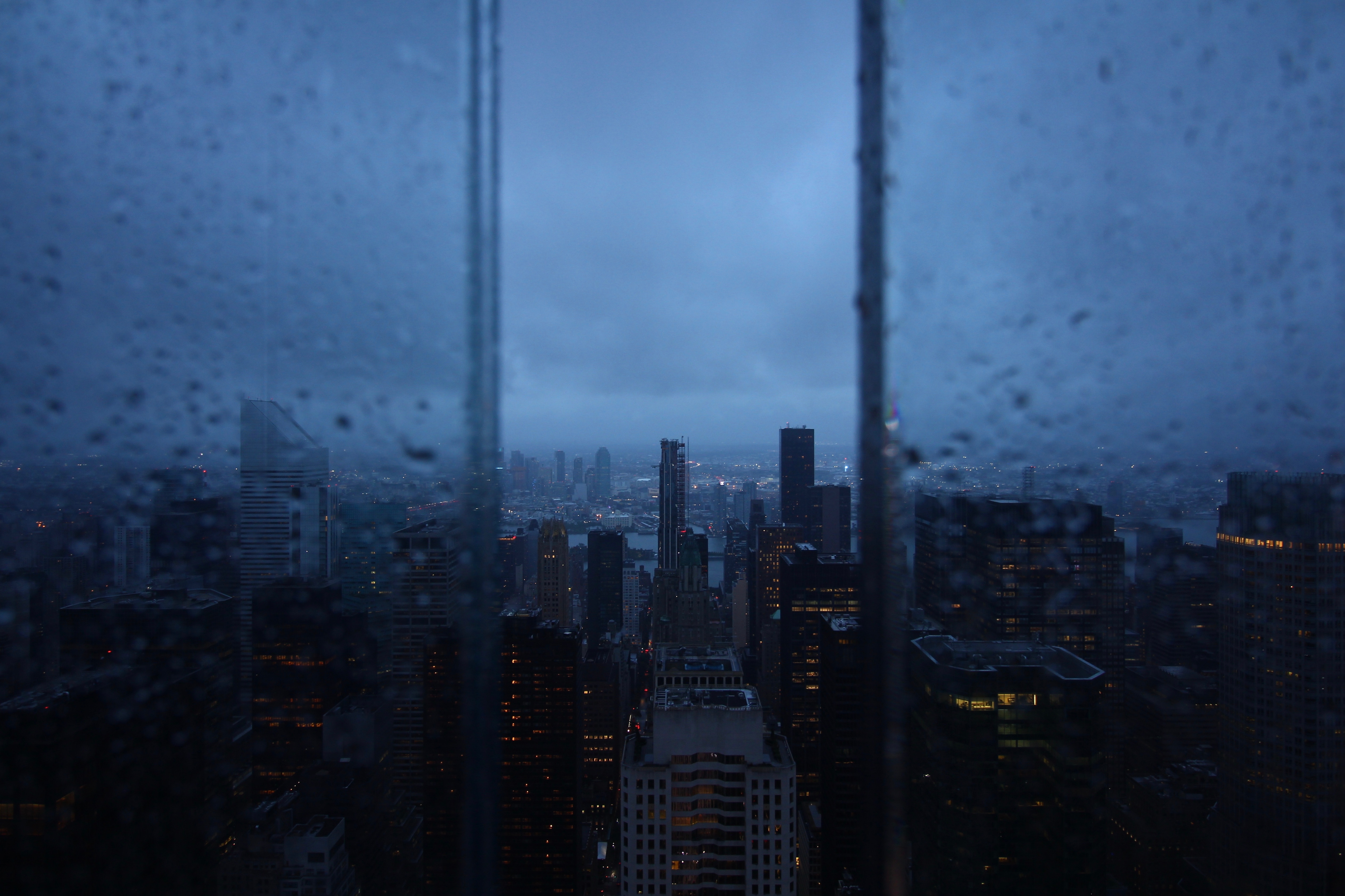 rain, skyscrapers, cities, view from above, night city, window mobile wallpaper