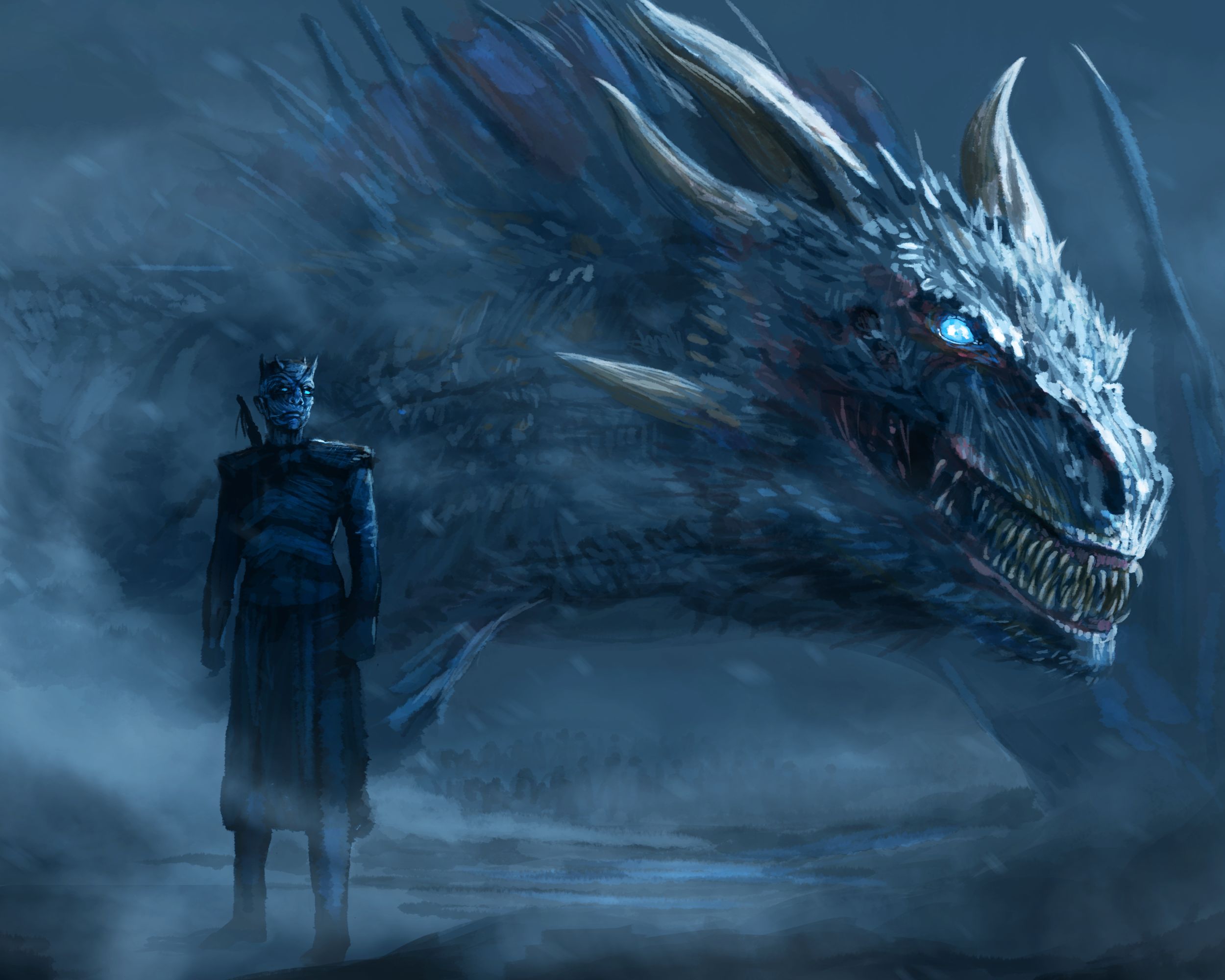 game of thrones, tv show, dragon, night king (game of thrones), white walker