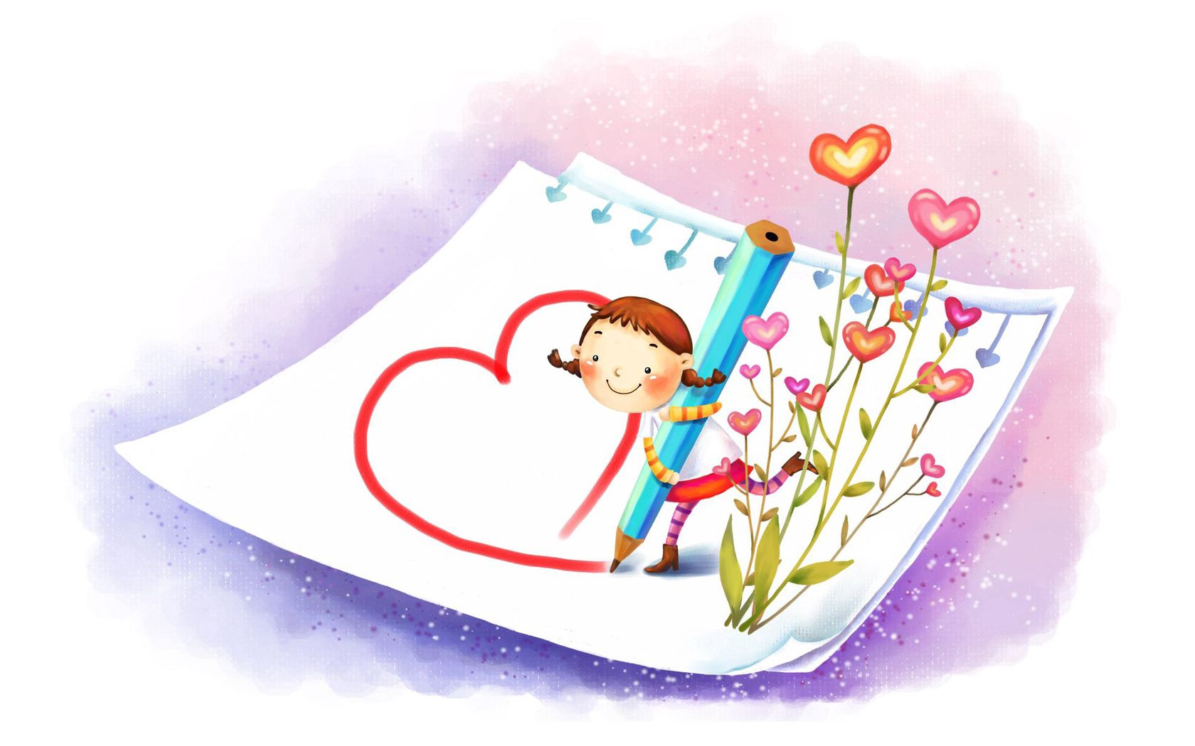 wallpapers paper, picture, hearts, love, drawing, girl, pencil, boots, positive