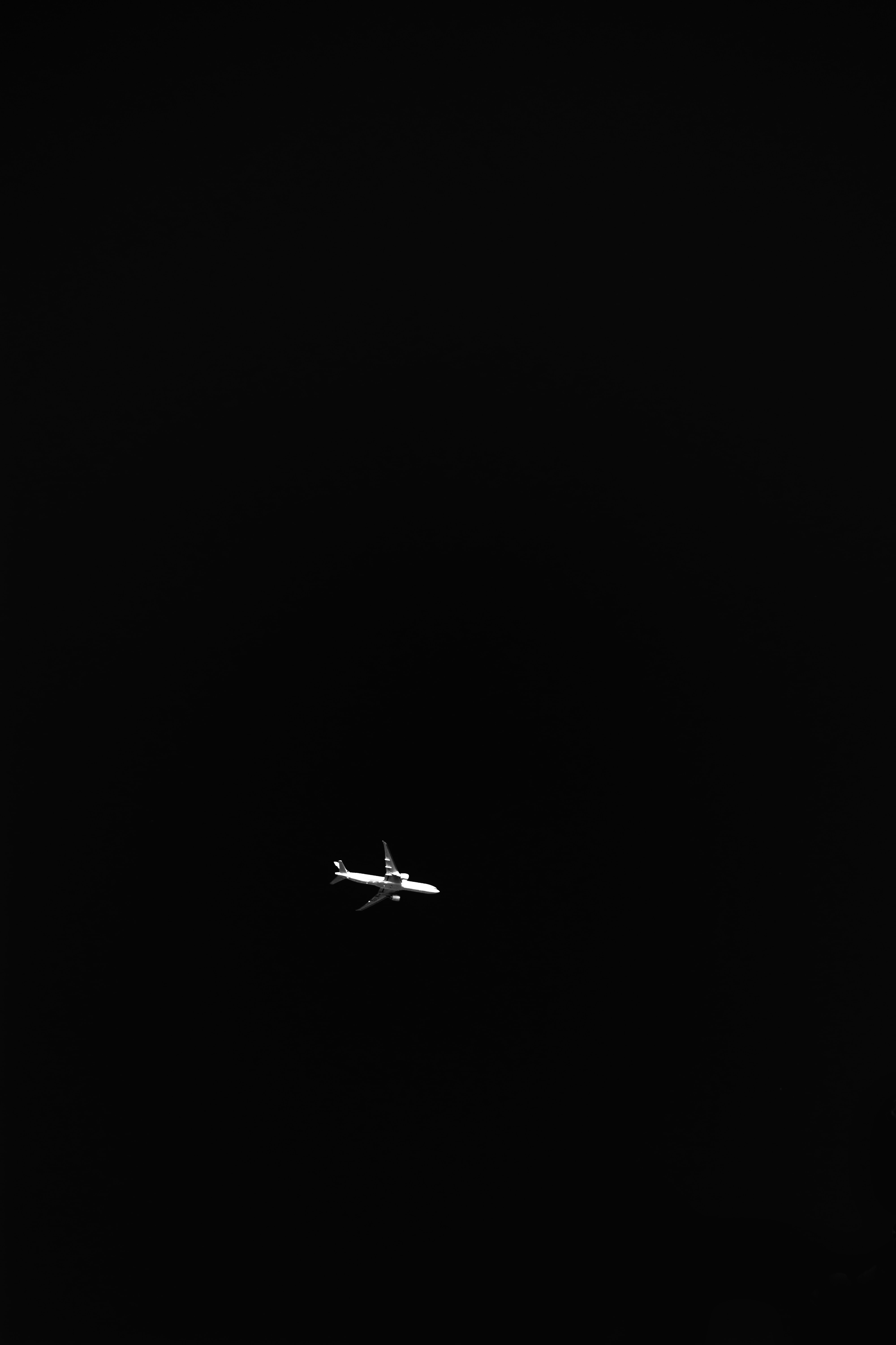 minimalism, plane, bw, dark, sky, black, chb, airplane