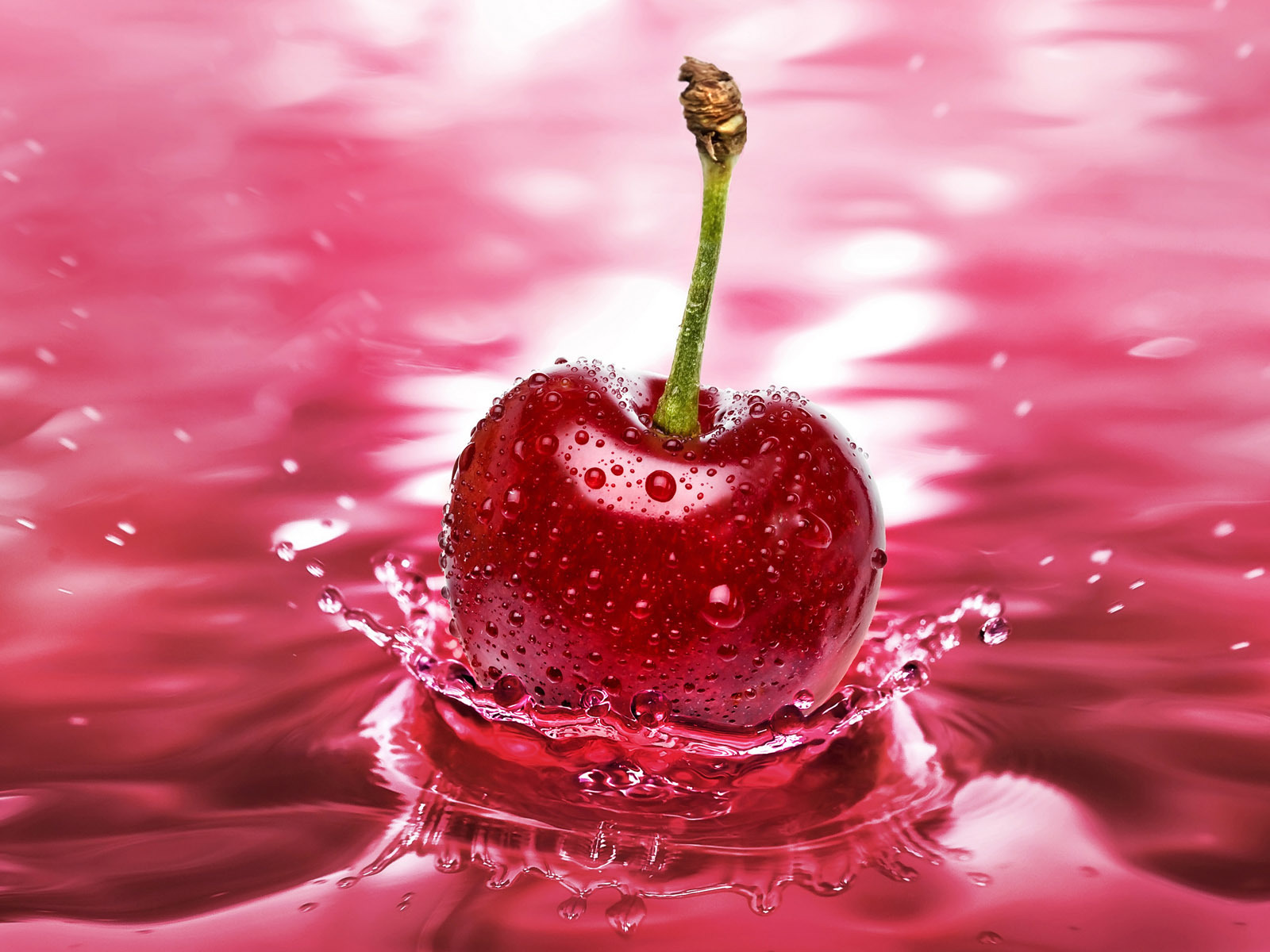 water, drops, cherry, berries, red, food, sweet cherry