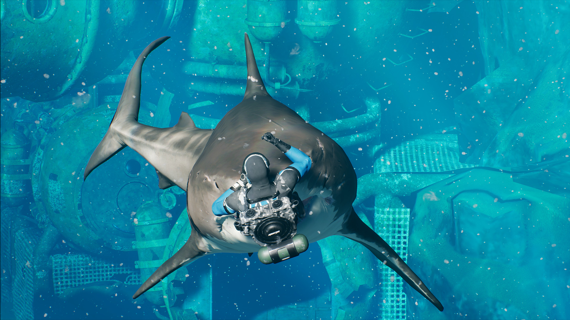 shark, video game, last tide, diver cellphone