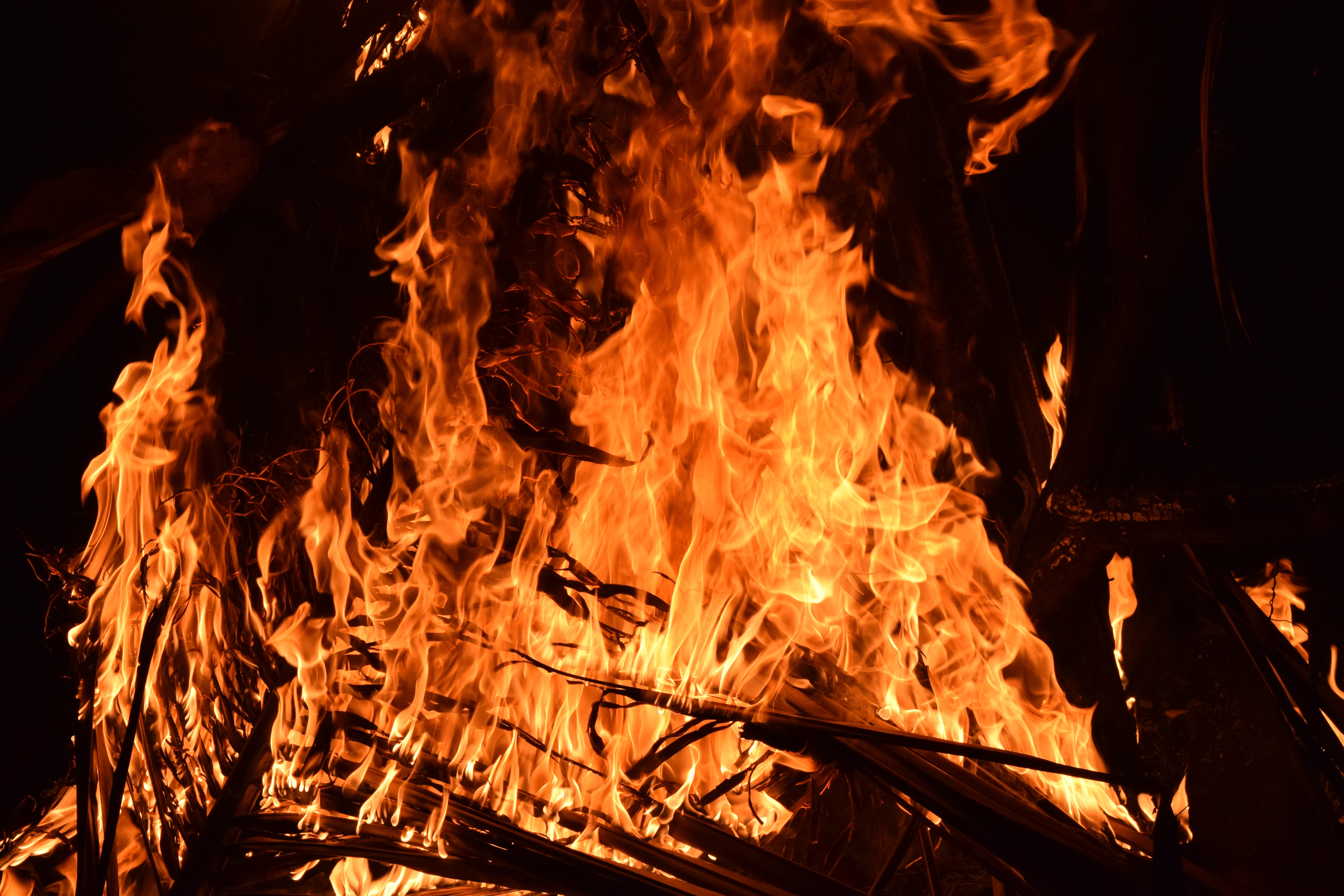 Download mobile wallpaper Fire, Brushwood, Flame, Bonfire, Dark for free.