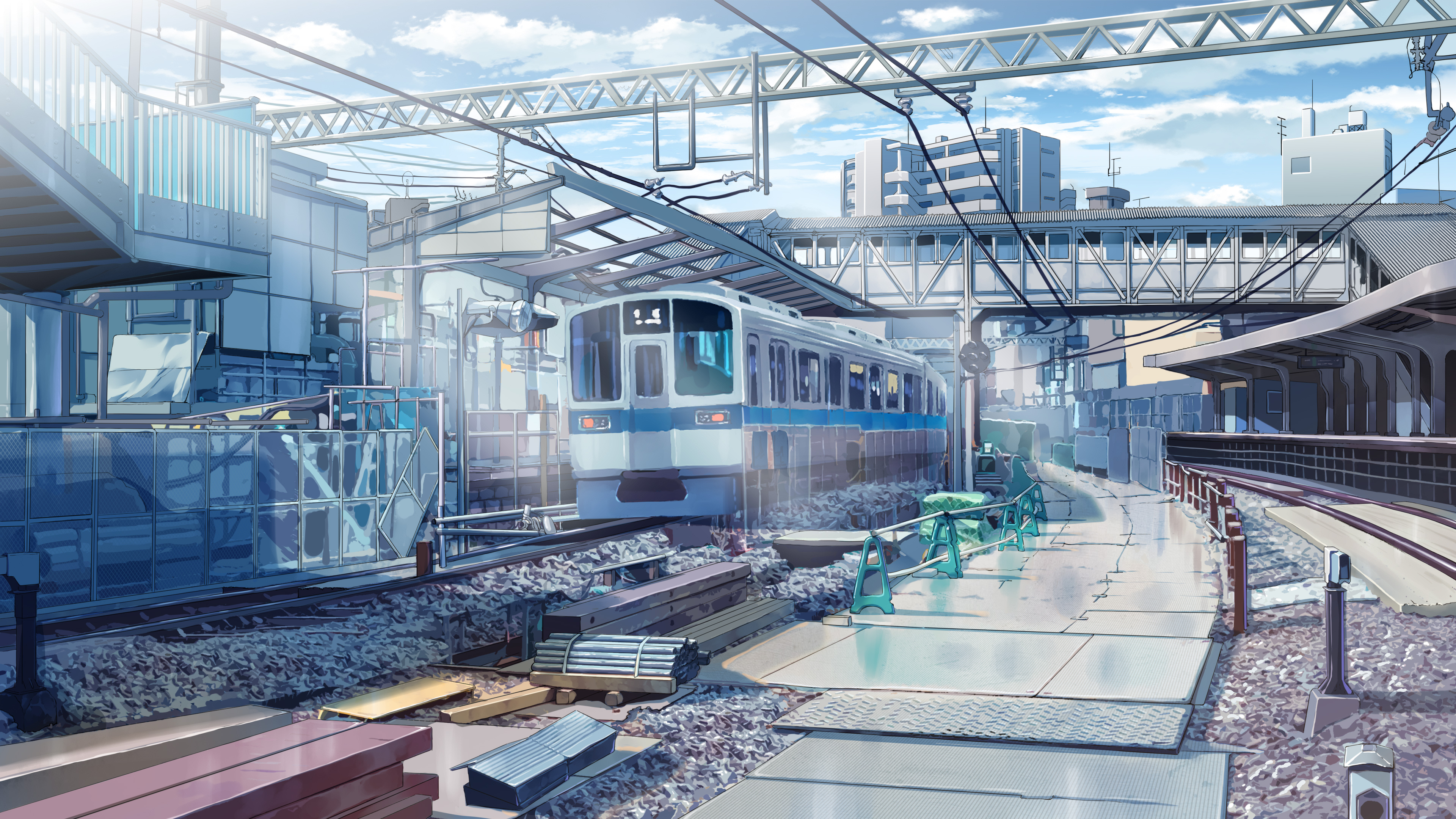Wallpaper Anime Train Station Railway Clouds Urban Scenic