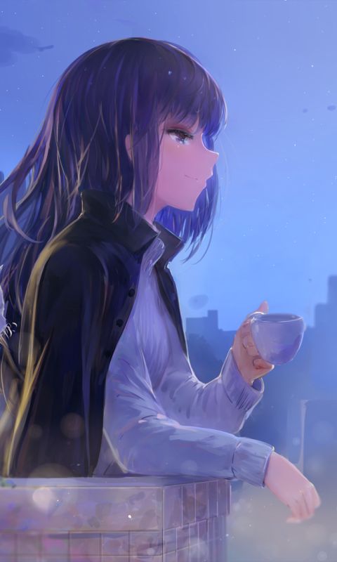Wallpaper girl, long hair, anime, beautiful, purple eyes, pretty