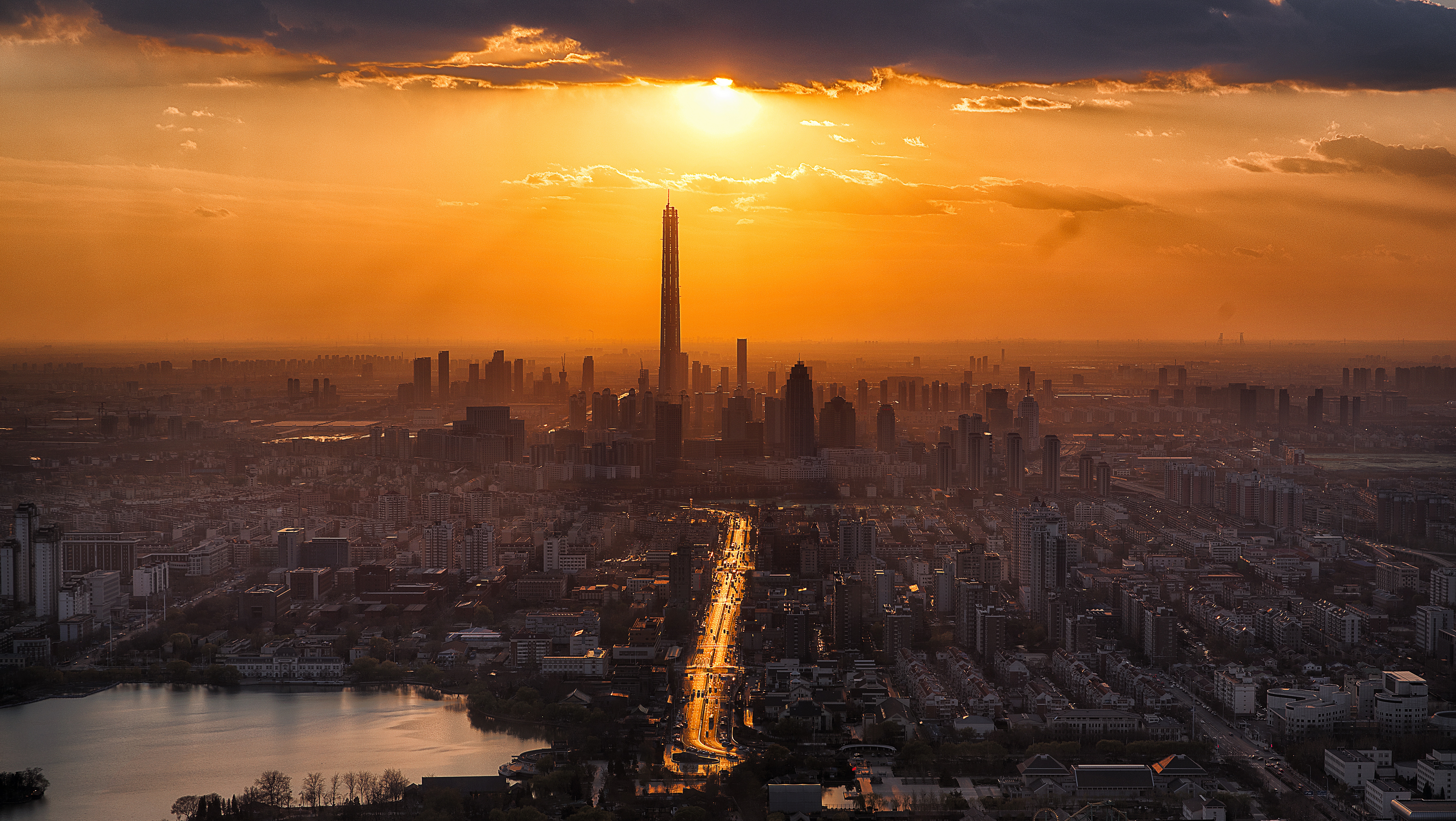 skyscrapers, sunset, china, cities, city, tianjin iphone wallpaper