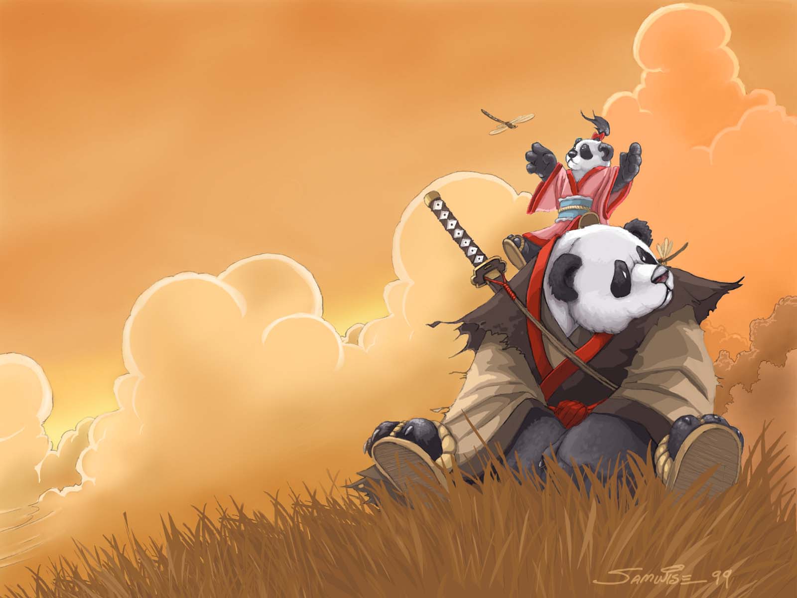 samurai, fantasy, panda Full HD