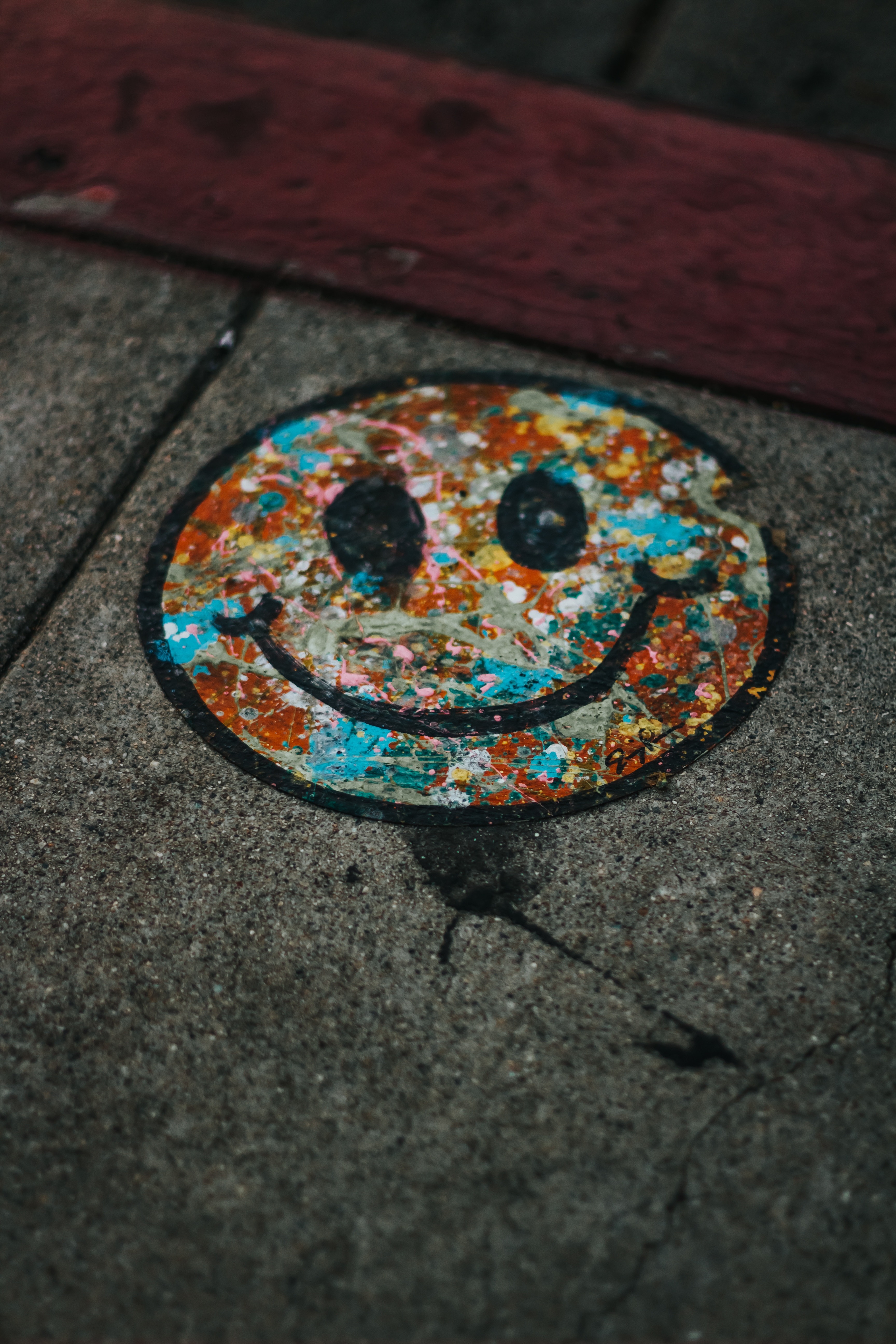 asphalt, graffiti, smile, miscellanea, miscellaneous, multicolored, motley, paint phone wallpaper