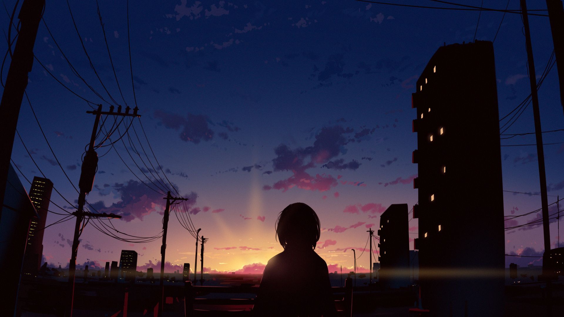 sunset, anime girls, silhouette, stars, hills, anime, instrument |  1770x2532 Wallpaper - wallhaven.cc