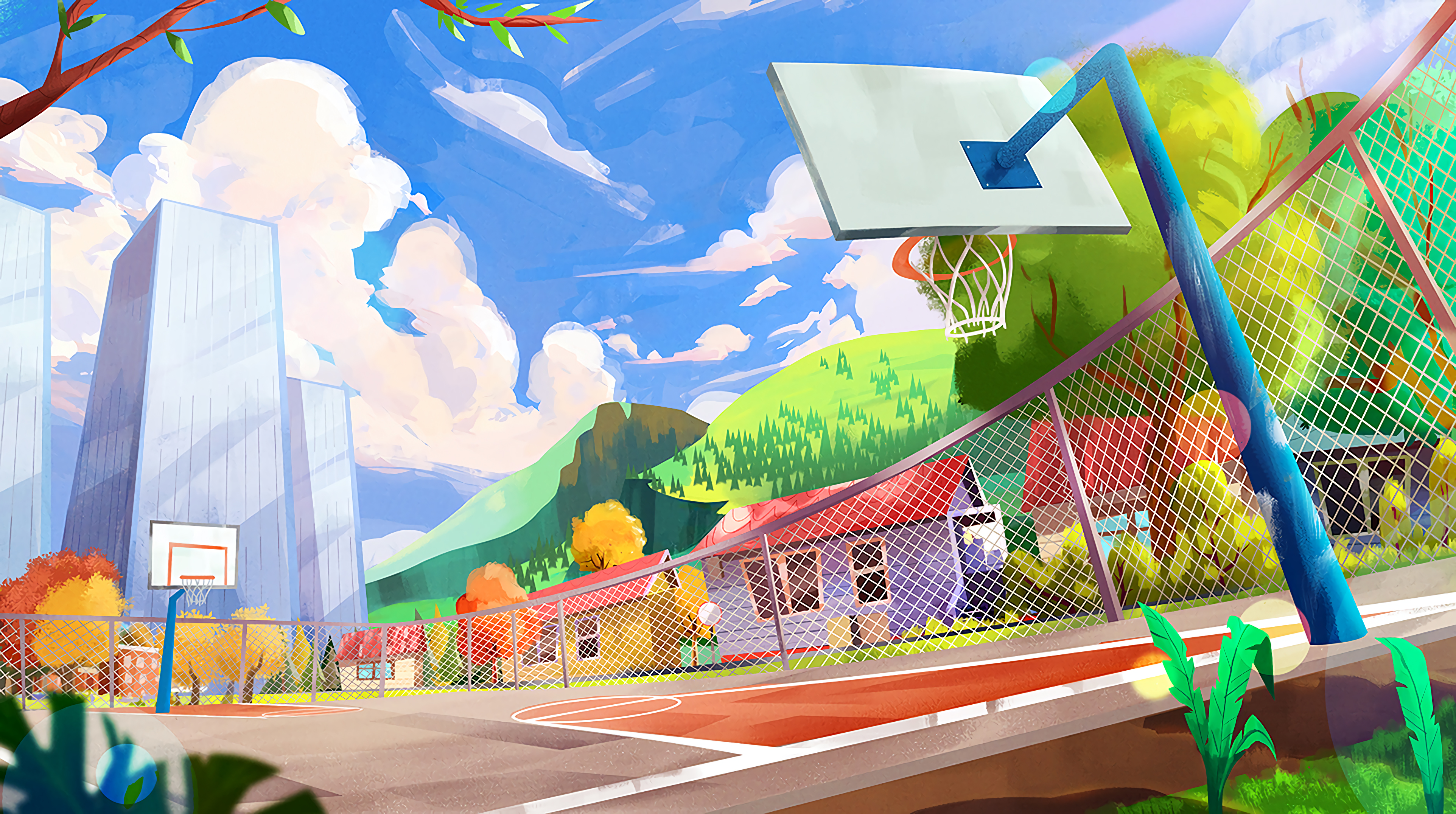 basketball hoop, playground, city, colorful, art, colourful, basketball ring, sports ground for Windows