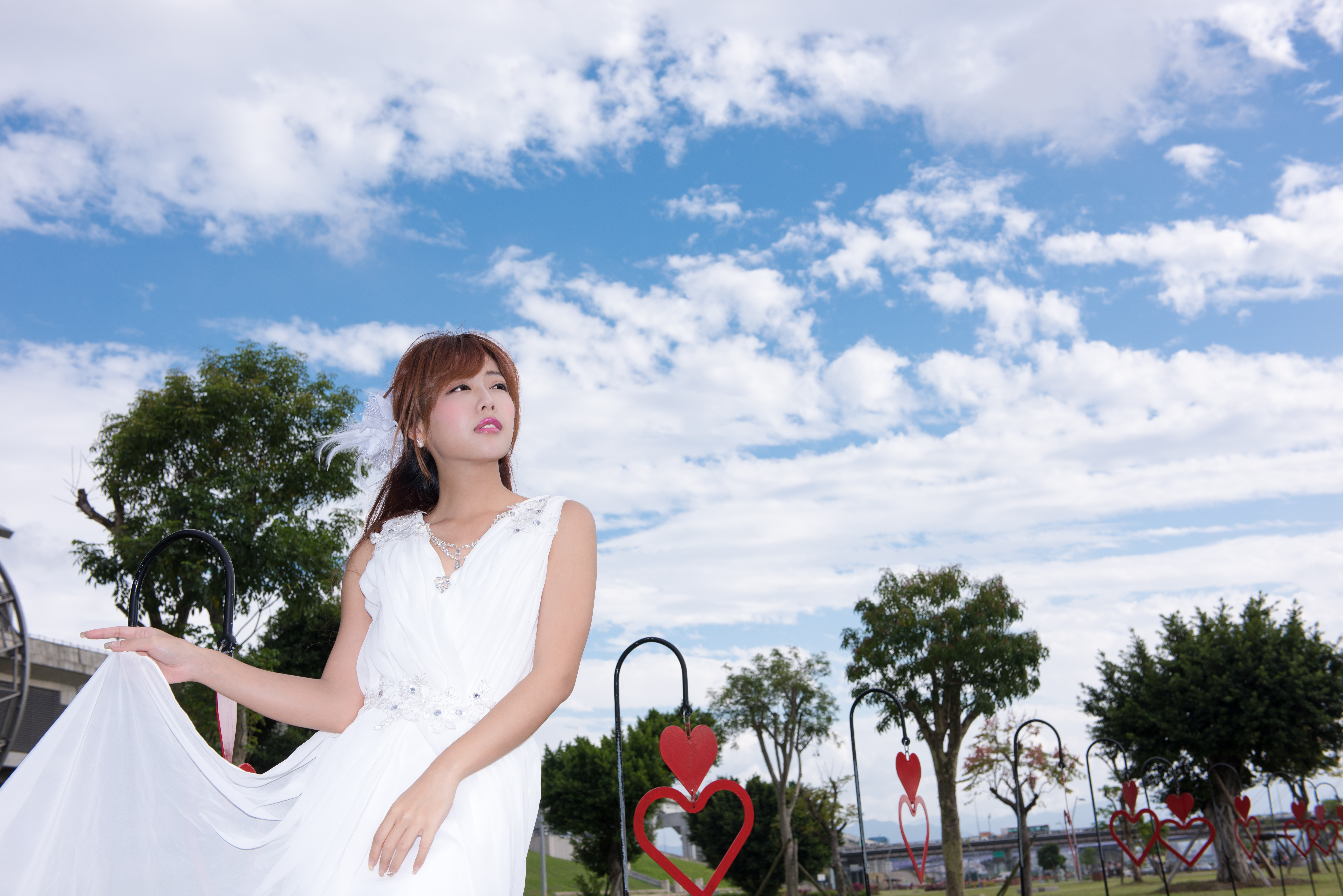 Download mobile wallpaper Sky, Dress, Model, Women, Asian, Taiwanese, Xiao Xi for free.