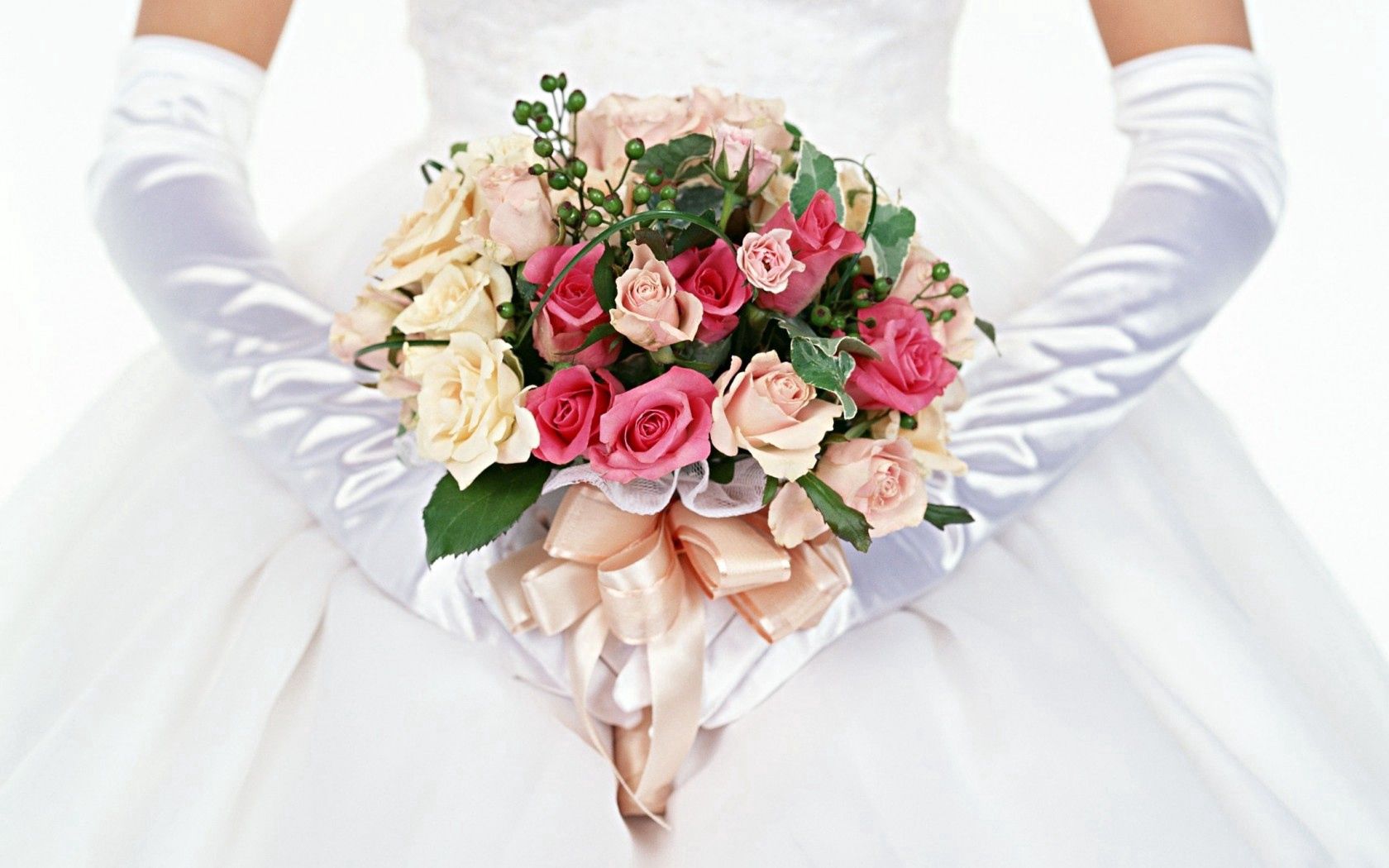 Full HD Wallpaper roses, miscellanea, miscellaneous, bouquet, gloves, bride