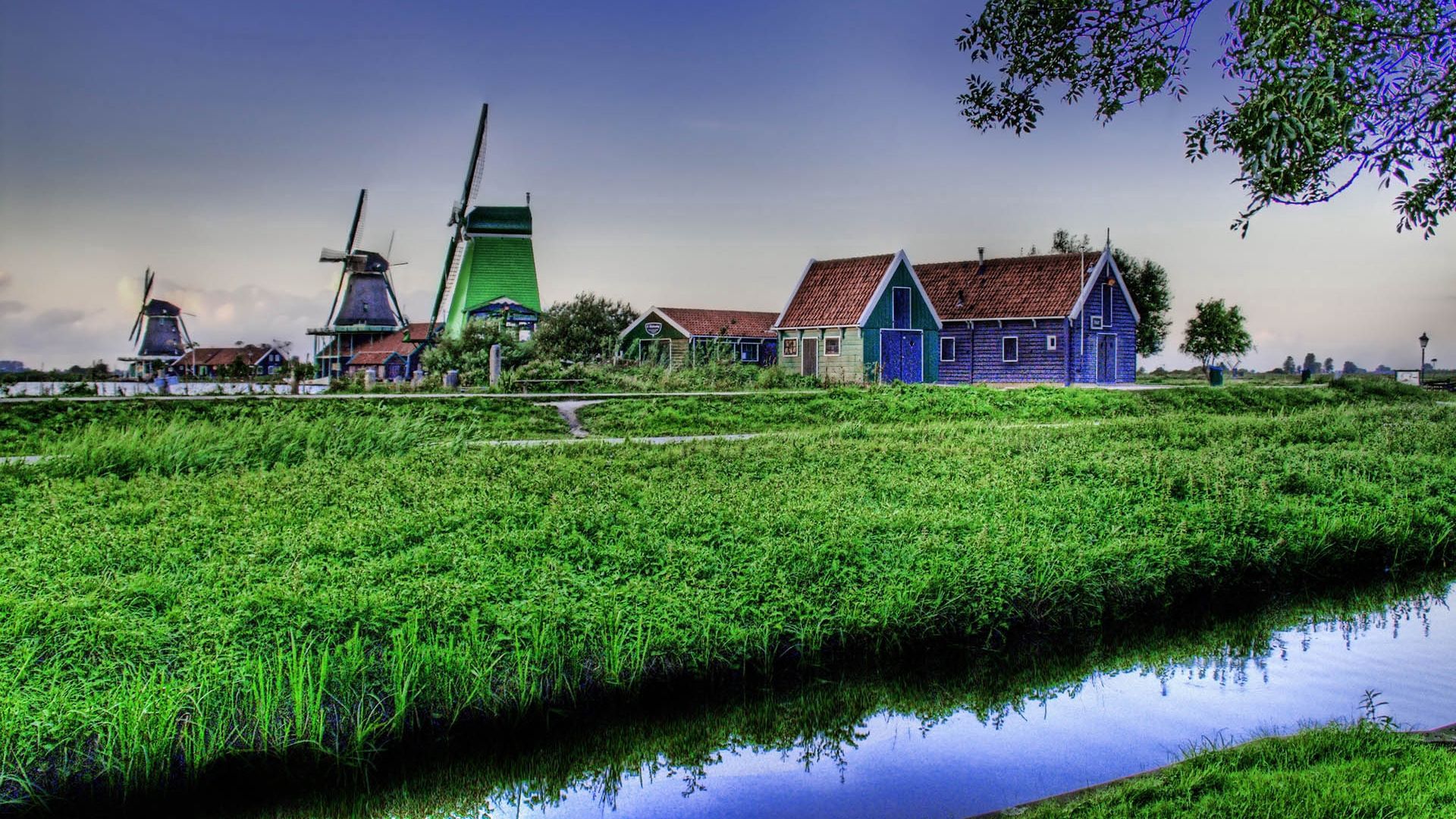 Download mobile wallpaper Village, Grass, Mills, Cities, Sky, Mill, Hdr for free.