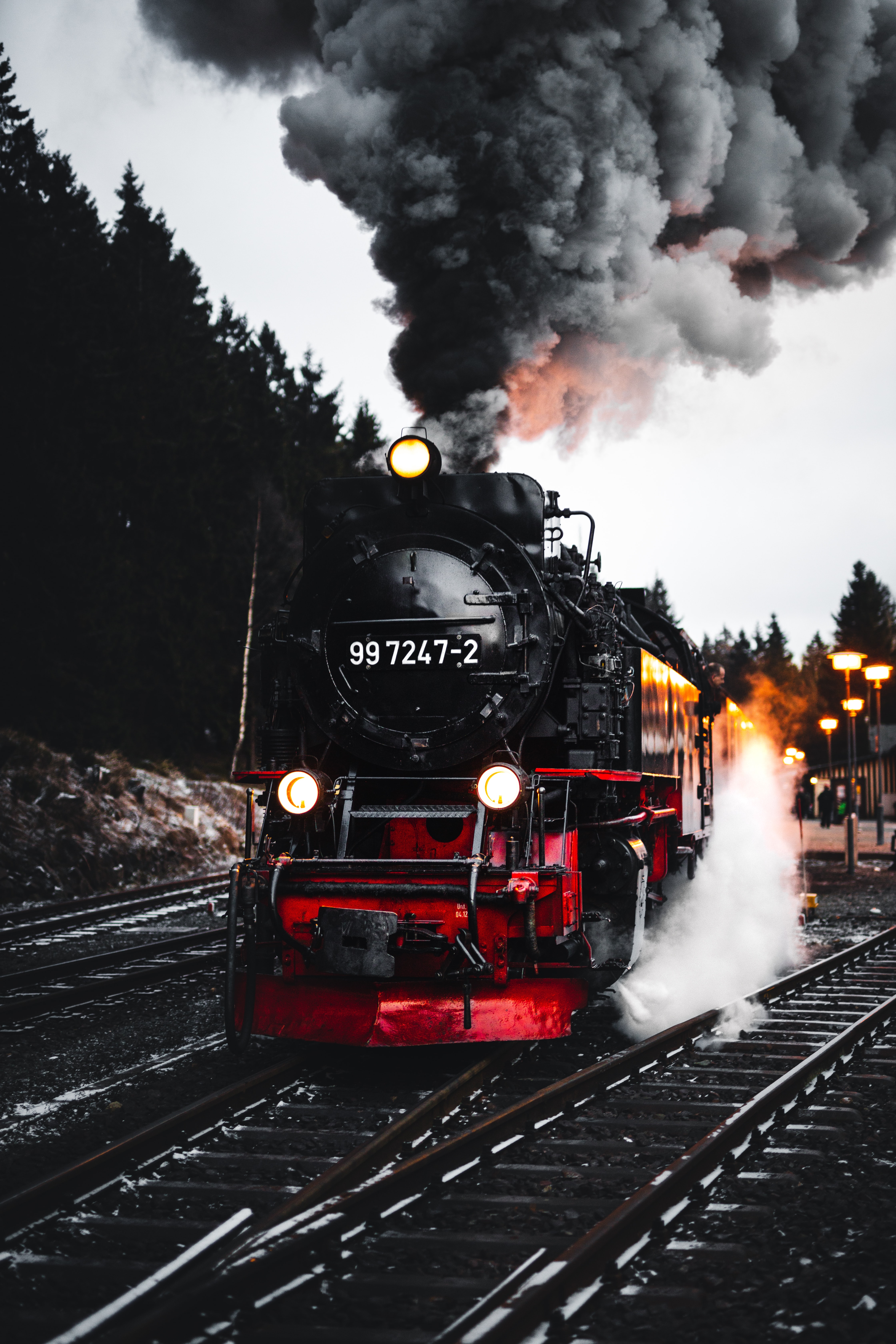 smoke, miscellanea, train, railway, trees, miscellaneous, rails Aesthetic wallpaper
