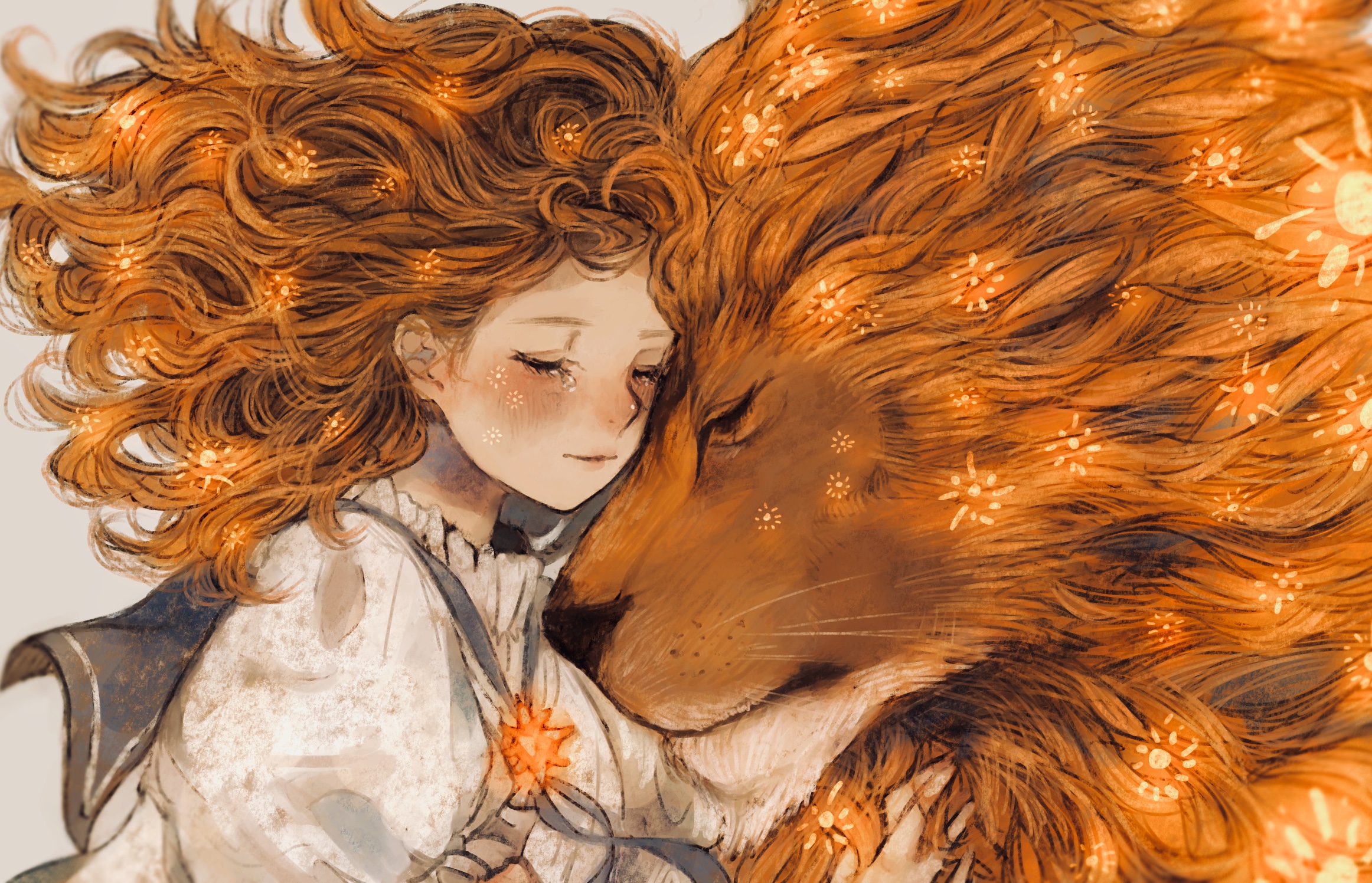 Рыжая девушка со львом
