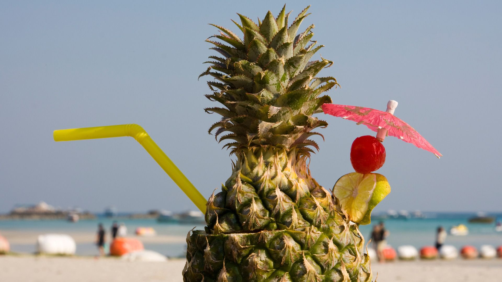 food, beach, decor, umbrella, pineapple, cocktail, tubule QHD