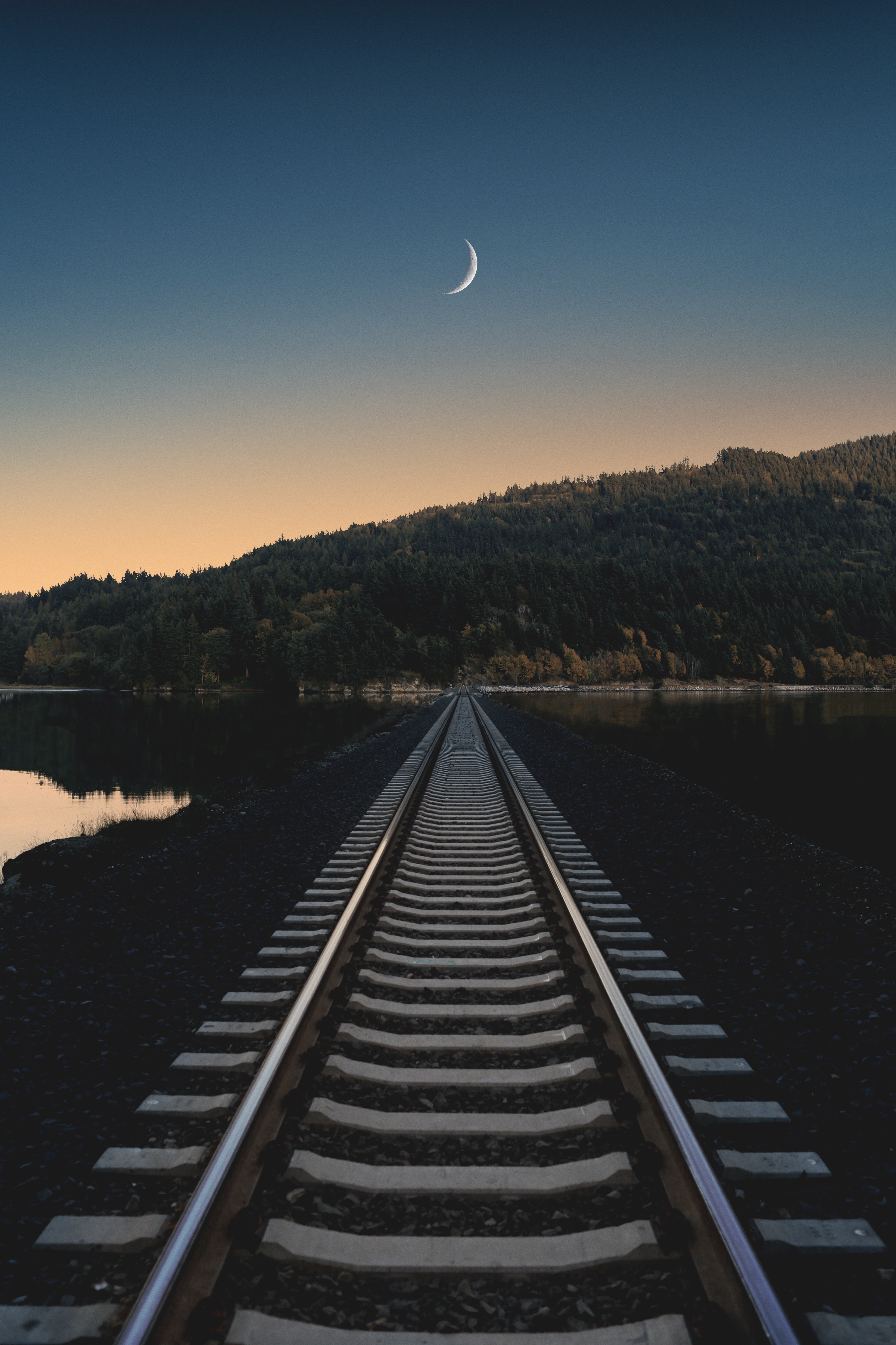 Download mobile wallpaper Horizon, Nature, Evening, Railway for free.