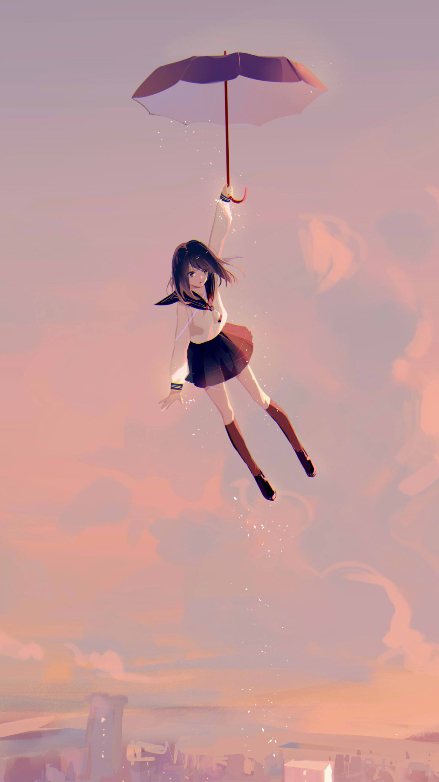 Modern Witch, female, float, brown hair, sky, sexy, cute, fly, girl, anime,  flying, HD wallpaper | Peakpx