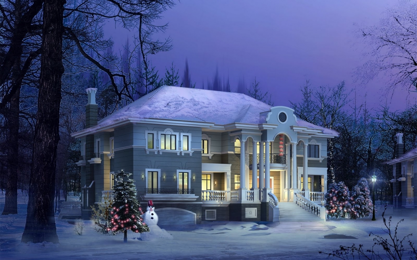 Free download wallpaper Landscape, Holidays, Winter, Houses, New Year, Snow on your PC desktop