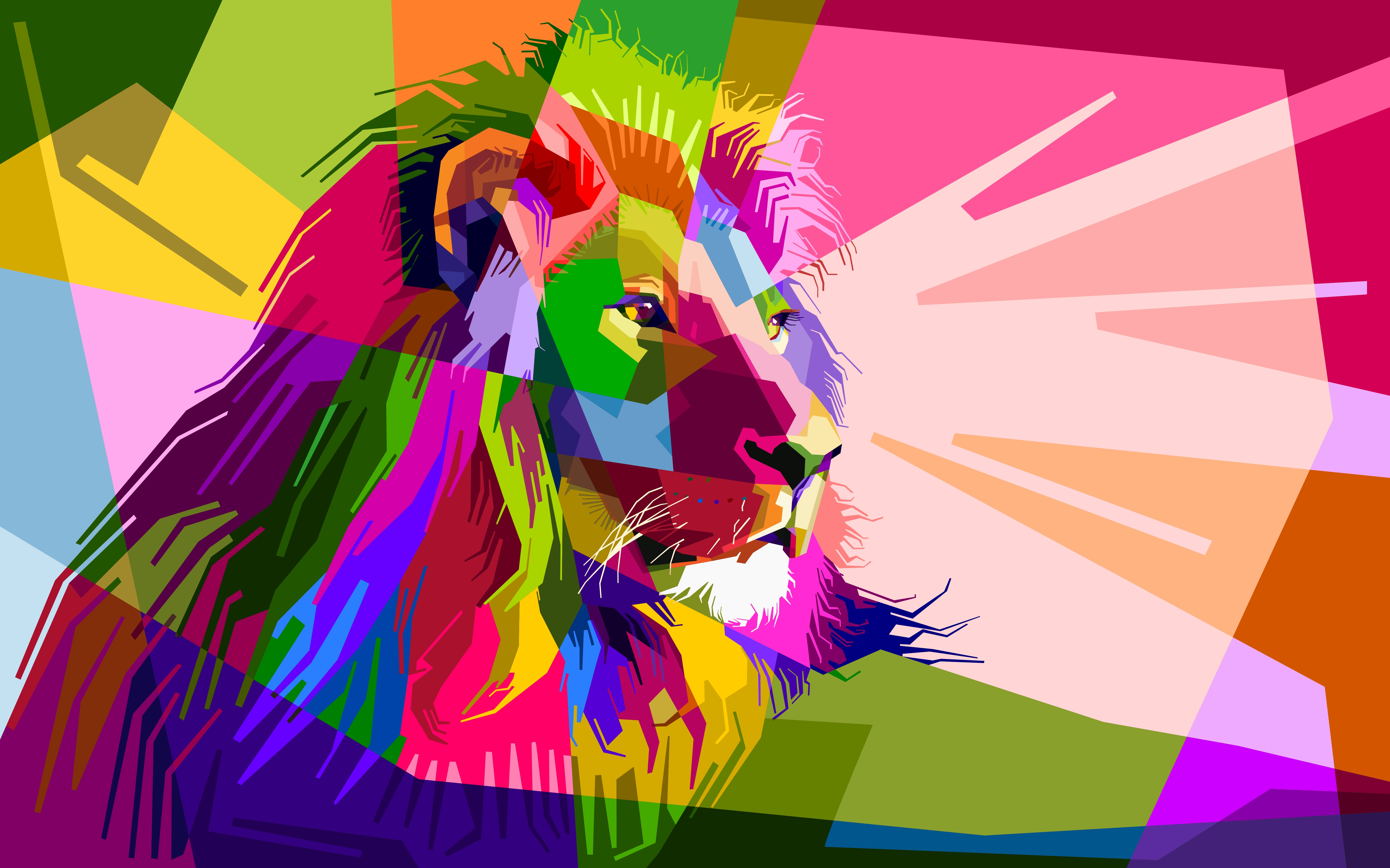 colorful, colourful, lion, art, vector, muzzle QHD