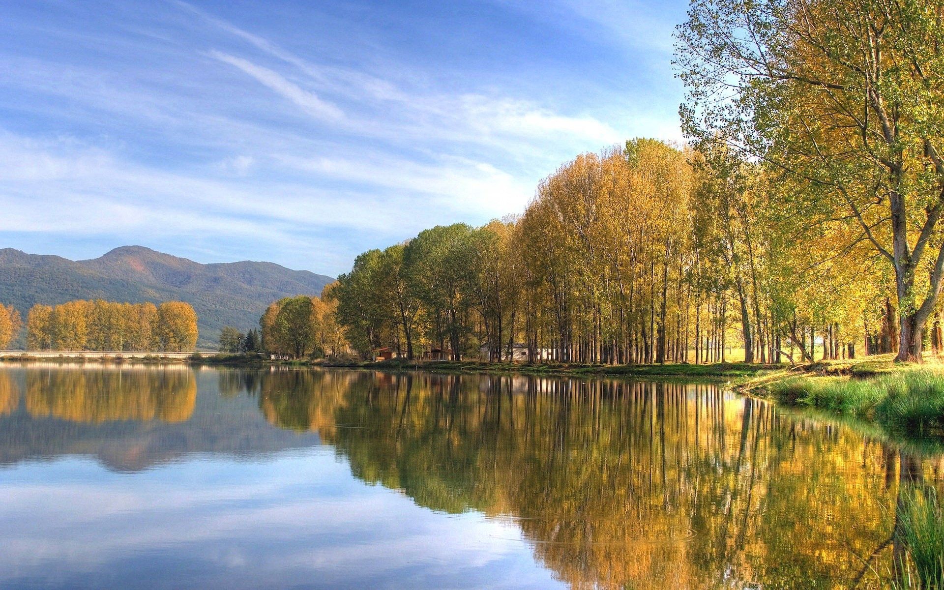 無料モバイル壁紙自然, 川, 木, 秋をダウンロードします。