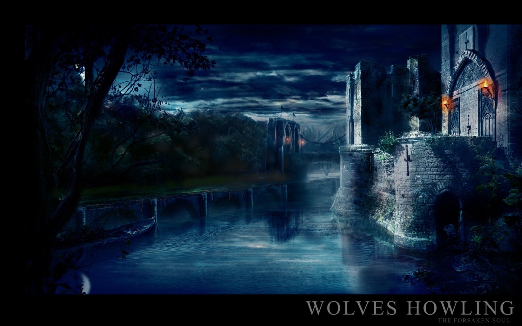 Free download wallpaper Rivers, Architecture, Night, Art, Castles on your PC desktop