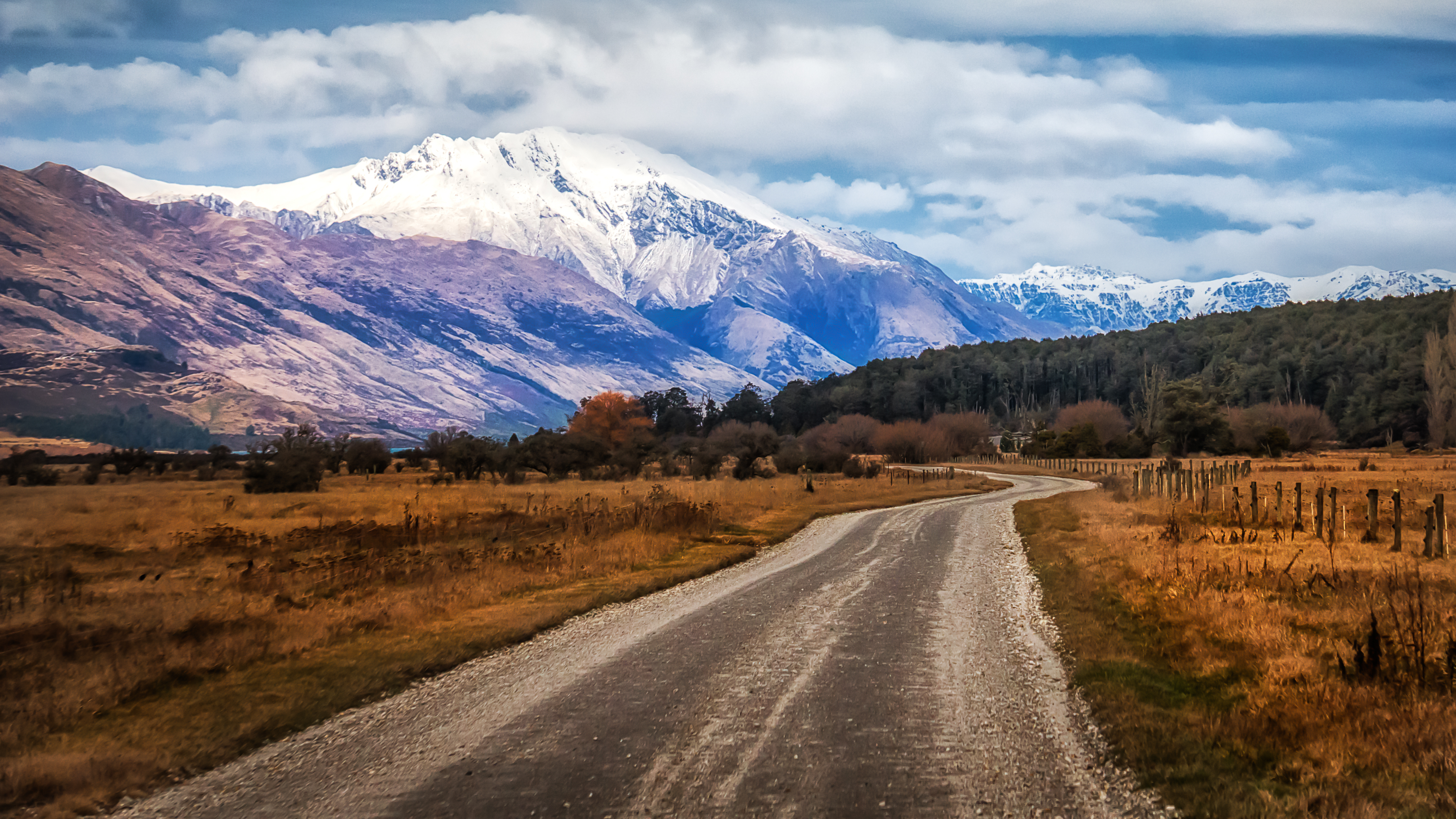 fields, nature, mountains, new zealand, road, glenorchy