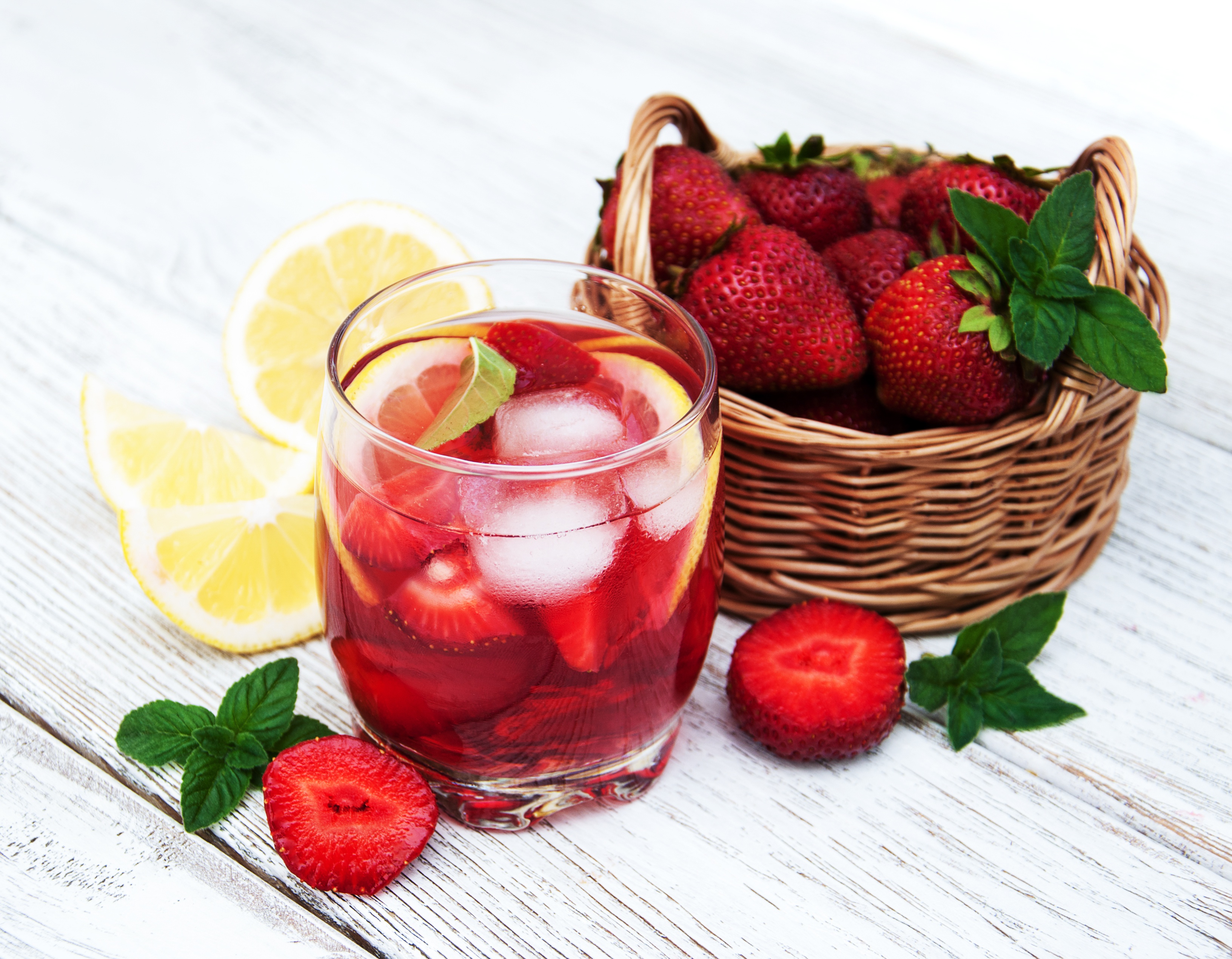 Free download wallpaper Food, Strawberry, Still Life, Glass, Berry, Fruit, Basket, Drink on your PC desktop