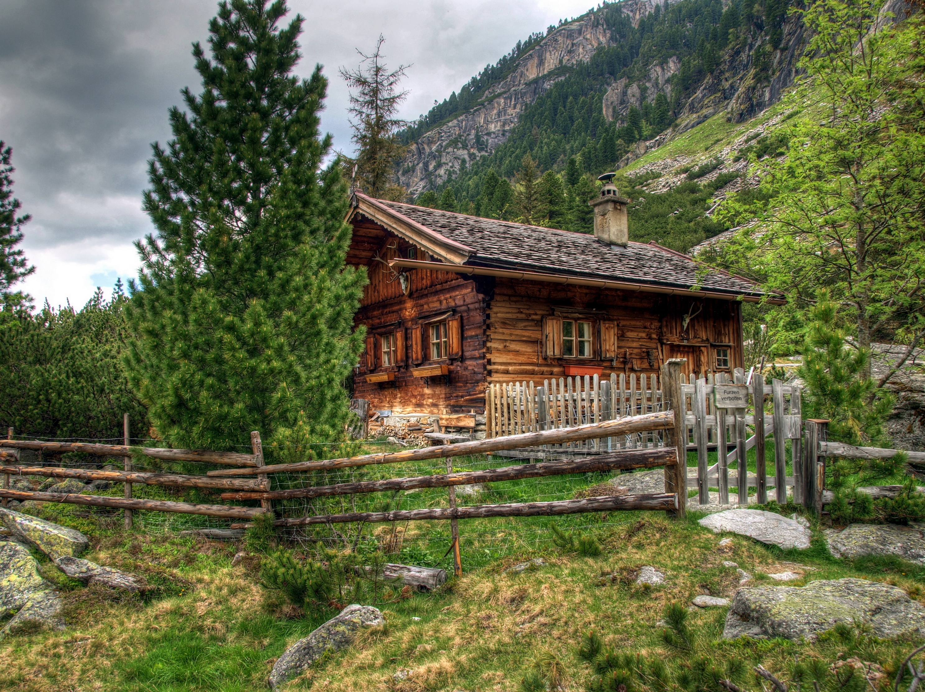 Free HD alps, austria, landscape, nature, house, wooden fence
