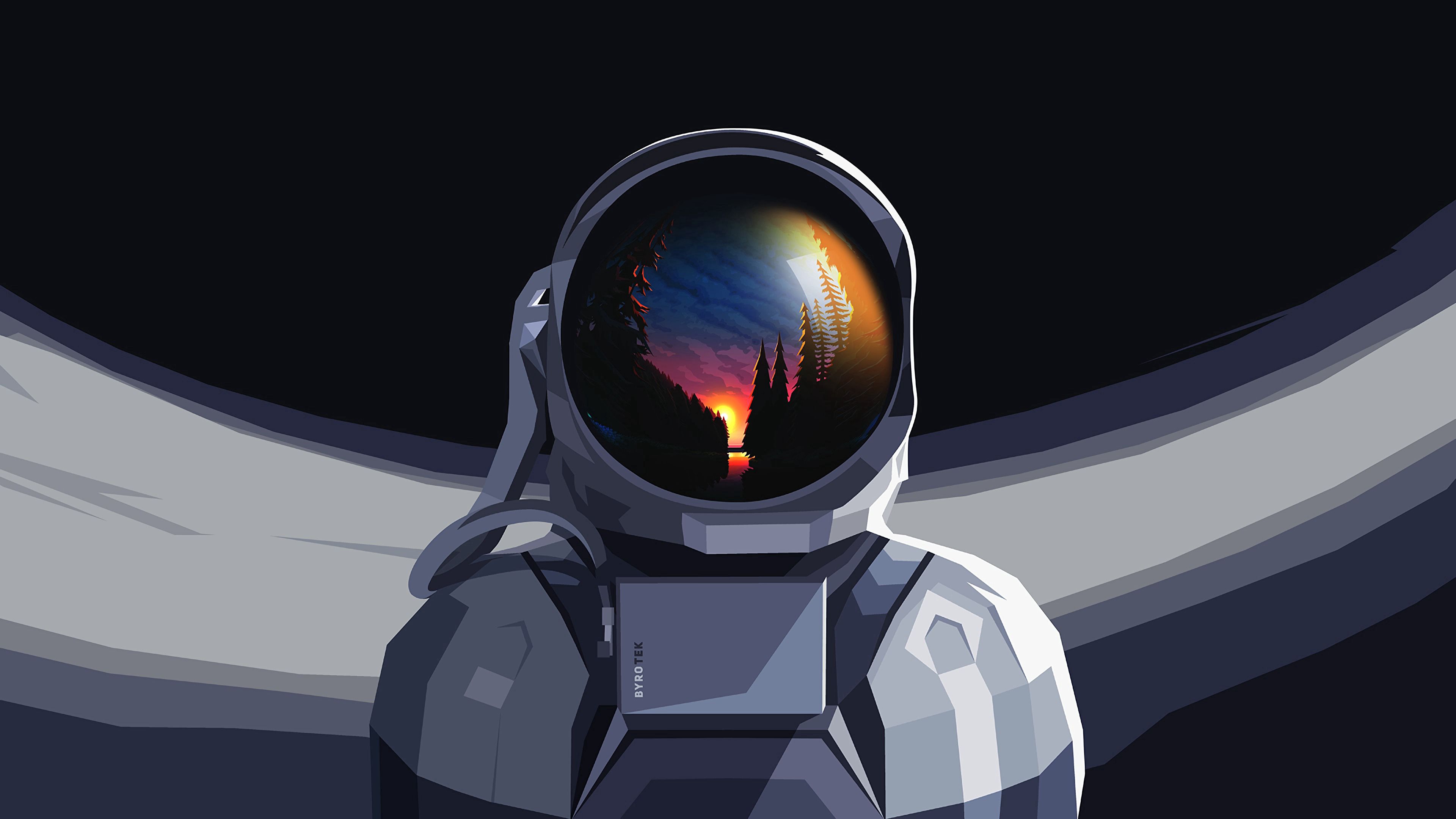 vector, astronaut, art, space suit, spacesuit, sunset, reflection Phone Background