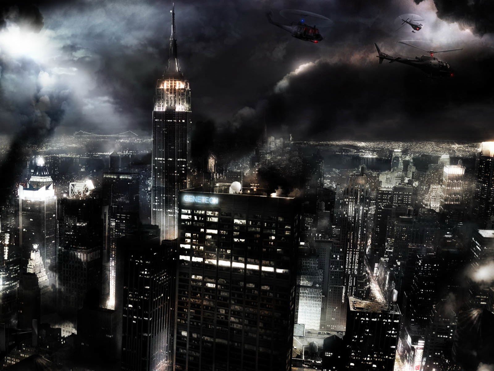 Скачать обои бесплатно Дым, Город, Темный, Нью Йорк, Сделано Человеком, Манхэттен картинка на рабочий стол ПК